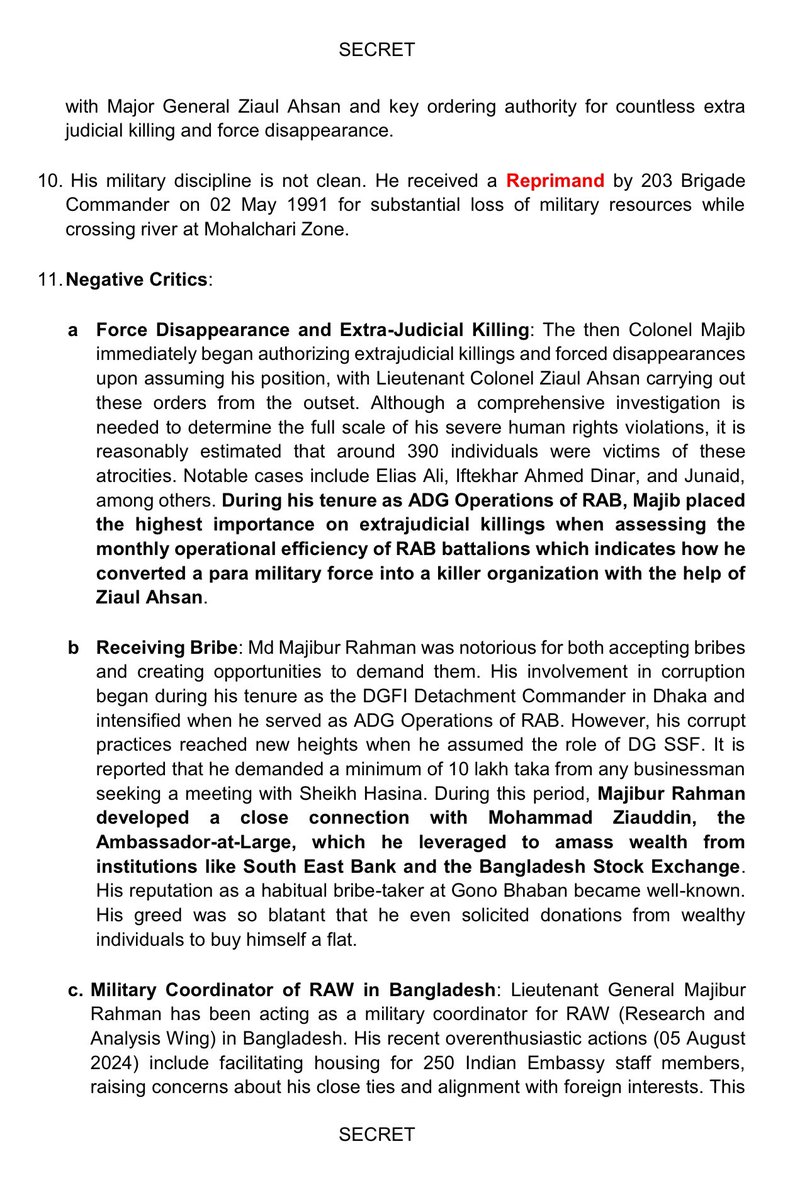 ZulkarnainSaer's tweet photo. "Lieutenant General Majibur Rahman has been acting as a military coordinator for RAW (Research and
Analysis Wing) in Bangladesh. His recent overenthusiastic actions (05 August 2024) include facilitating housing for 250 Indian Embassy staff members, raising concerns about his close ties and alignment with foreign interests. This move has further fueled speculation about his deep involvement with external intelligence agencies and his influence within the military and political spheres of Bangladesh. On the top of it, Squadron Leader Altaf and AC Gulshan, ASP Iftekhar confessed that their main contact point in Bangladesh was Md Majibur Rahman. Of late, once he was about to be arrested for corruptions and homicide cases which he ordered during the tenure at RAB, he took the support of RAW and flew away to India using the pass of RAW."