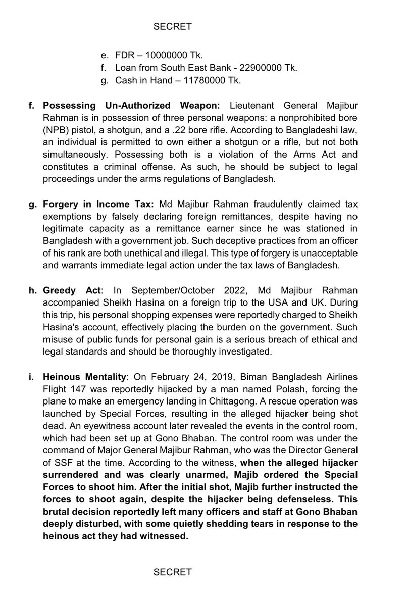 ZulkarnainSaer's tweet photo. "Lieutenant General Majibur Rahman has been acting as a military coordinator for RAW (Research and
Analysis Wing) in Bangladesh. His recent overenthusiastic actions (05 August 2024) include facilitating housing for 250 Indian Embassy staff members, raising concerns about his close ties and alignment with foreign interests. This move has further fueled speculation about his deep involvement with external intelligence agencies and his influence within the military and political spheres of Bangladesh. On the top of it, Squadron Leader Altaf and AC Gulshan, ASP Iftekhar confessed that their main contact point in Bangladesh was Md Majibur Rahman. Of late, once he was about to be arrested for corruptions and homicide cases which he ordered during the tenure at RAB, he took the support of RAW and flew away to India using the pass of RAW."