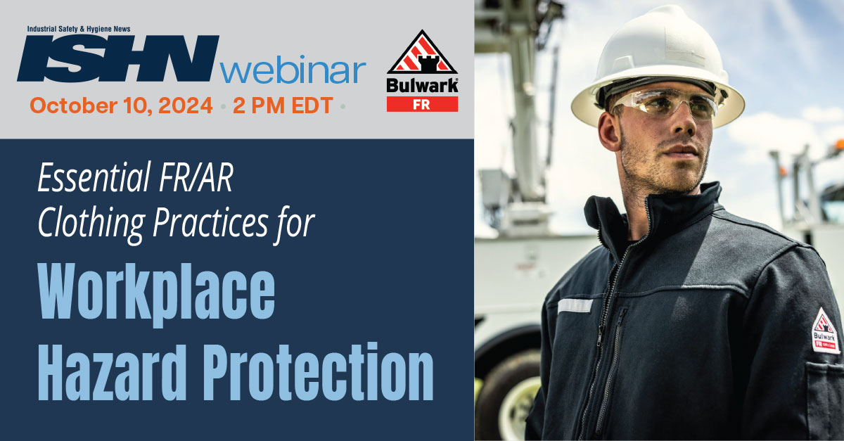 ISHNmag's tweet image. Learn how to implement an FR/AR clothing program in our #webinar! Discover essential guidelines that protect against arc flash and flash fire hazards while mastering the selection, care, and management of protective gear. #WorkwearSafety

Register Today! brnw.ch/21wNnVf