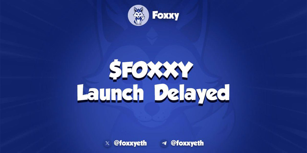 Foxxy ETH (@foxxyeth) on Twitter photo We wanted to give you a quick update regarding our highly anticipated launch. Due to current market conditions, we've made the decision to delay the launch for now. The team believes it's the best move for Foxxy to ensure its success. 
More updates coming soon! We wanted to give you a quick update regarding our highly anticipated launch. Due to current market conditions, we've made the decision to delay the launch for now. The team believes it's the best move for Foxxy to ensure its success. 
More updates coming soon!