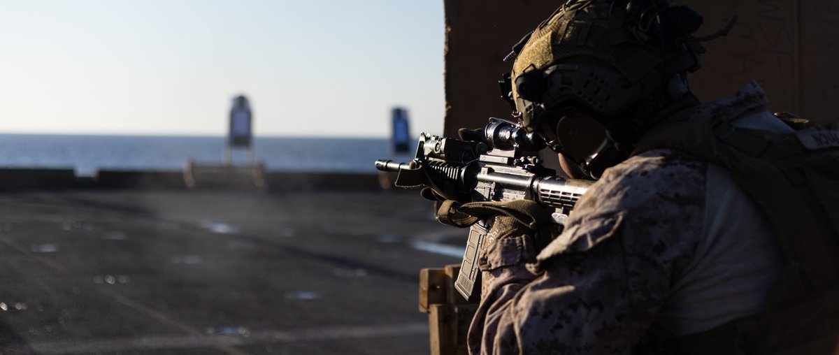 taskforce61_2's tweet image. U.S. Marines with BLT 1/8, 24th MEU (SOC), conduct a deck shoot aboard the USS New York (LPD 21) in the Mediterranean Sea. The Wasp ARG and 24th MEU (SOC) are on a scheduled deployment, supporting U.S. Allied, and partner interests in the region. 

Photo: Cpl. Ryan Ramsammy, USMC