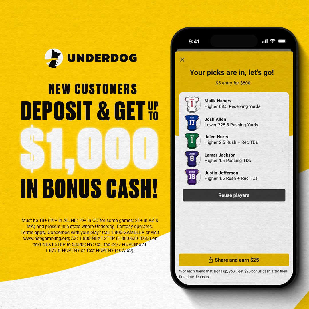 TripleOptionCFB's tweet image. So beyond excited to announce our partnership with @UnderdogFantasy you can use the link below and our promo code: TRIPLEOPTION to claim your Free Pick + First Time Deposit offer up to $1,000 in bonus cash!

@JAntSports @CalebSisk_ @JohnsonTanner23 

play.underdogfantasy.com/p-triple-option