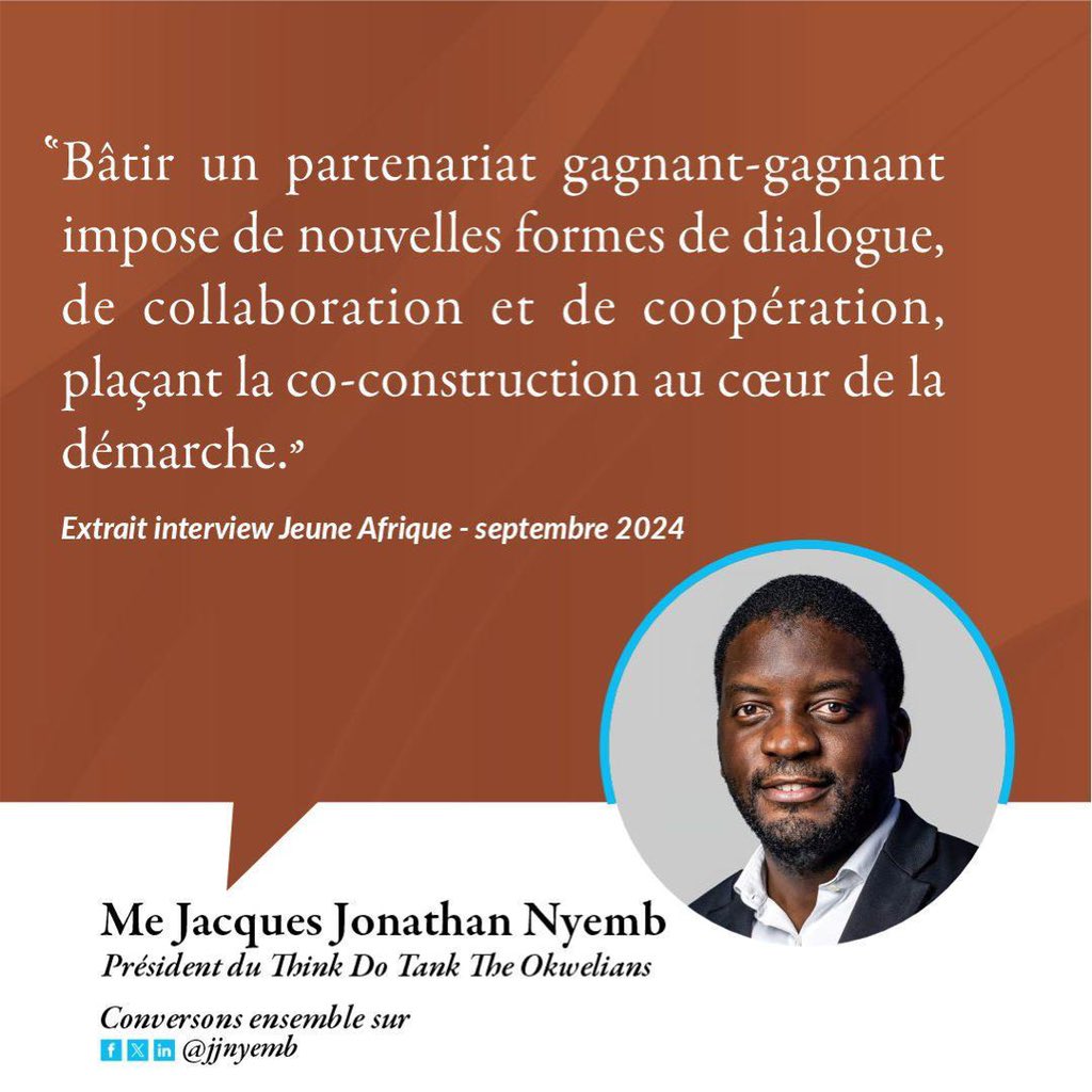 JJNYEMB's tweet photo. Nécessité de réinventer la coopération Afrique-Europe, employabilité des jeunes, transformation de l’économie camerounaise : je partage avec vous mes réflexions partagées dans le magazine @jeune_afrique , édition de septembre 2024.
#Cameroun #Afrique #Rebuntu https://t.co/sIWHxsWwXZ