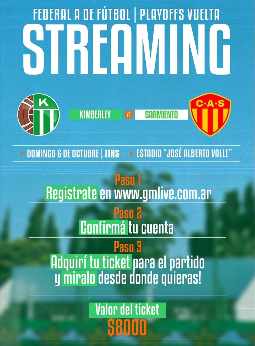 #FederalA El partido de Sarmiento ante <a href="/ClubKimberleyOK/">Club Atlético Kimberley</a> en Mar del Plata será transmitido vía streaming. El domingo a las 11 de la mañana podés verlo. Cómo verlo? Toda la data acá 👇