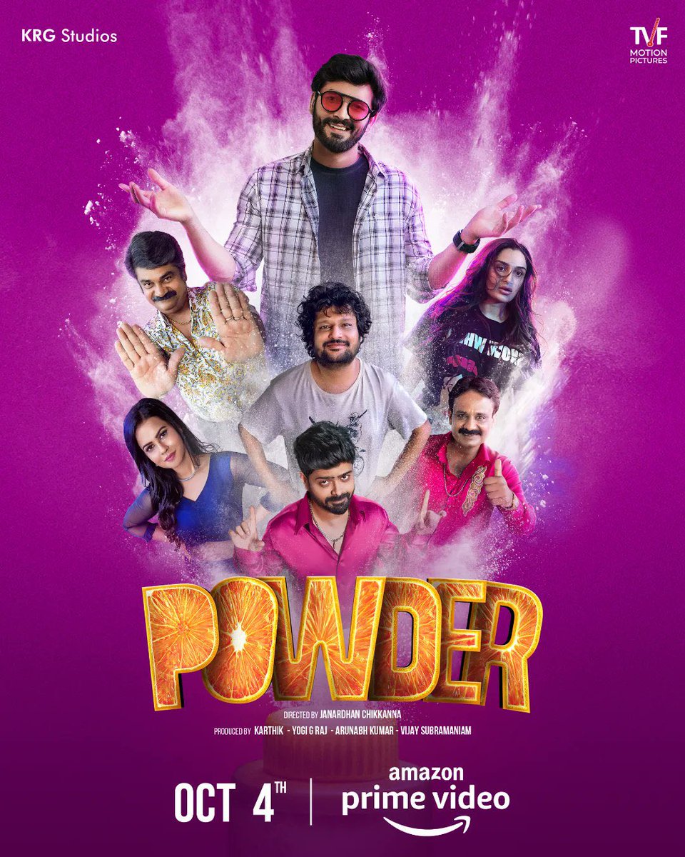 NamCinema's tweet photo. ಸ್ಟೈಲಿಶ್ ಬ್ಲಾಕ್ ಕಾಮಿಡಿ ಸಿನಿಮಾ #ಪೌಡರ್ ಇದೇ ಅಕ್ಟೋಬರ್ 4ರಿಂದ ನಿಮ್ಮ Amazon Prime ನಲ್ಲಿ ನೋಡಲು ಲಭ್ಯ 🤩
Get ready for the peppiest laughter caper! 🤩
This October 4th #PowderKanMovie releasing on @PrimeVideoIN ✨
#NamCinema #PowderonPrime
@KRG_Studios @TheViralFever #TVFMotionPictures @diganthmanchale @Janardhan_11 @Karthik1423 @vjsub @yogigraj @ArunabhKumar @DhanyaRamkumar @sharmilamandre @vijaykoshy @chaitanyaishere #VishwasKashyap @AdvaithaAmbara @ChethanNanjund1 @NarenDon @vasukivaibhav @Anirudhacharya @dr_bhushana @aanandaaudio @KRG_Connects