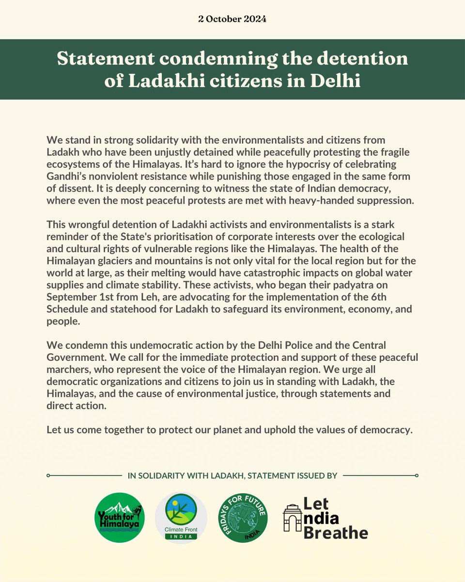 Statement Condemning the Detention of Ladakhi Citizens in Delhi 📢

#SaveLadakh #SaveDemocracy #SaveHimalayas