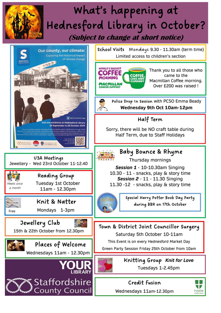 Hednesford Library (@hednesfordlib) on Twitter photo We have so many things going on in the library in October! To find out more, feel free to pop into the library, give us a call on 01543 422798, or email us at hednesford.library@staffordshire.gov.uk. #communitymanagedlibraries #hednesford #libraries We have so many things going on in the library in October! To find out more, feel free to pop into the library, give us a call on 01543 422798, or email us at hednesford.library@staffordshire.gov.uk. #communitymanagedlibraries #hednesford #libraries