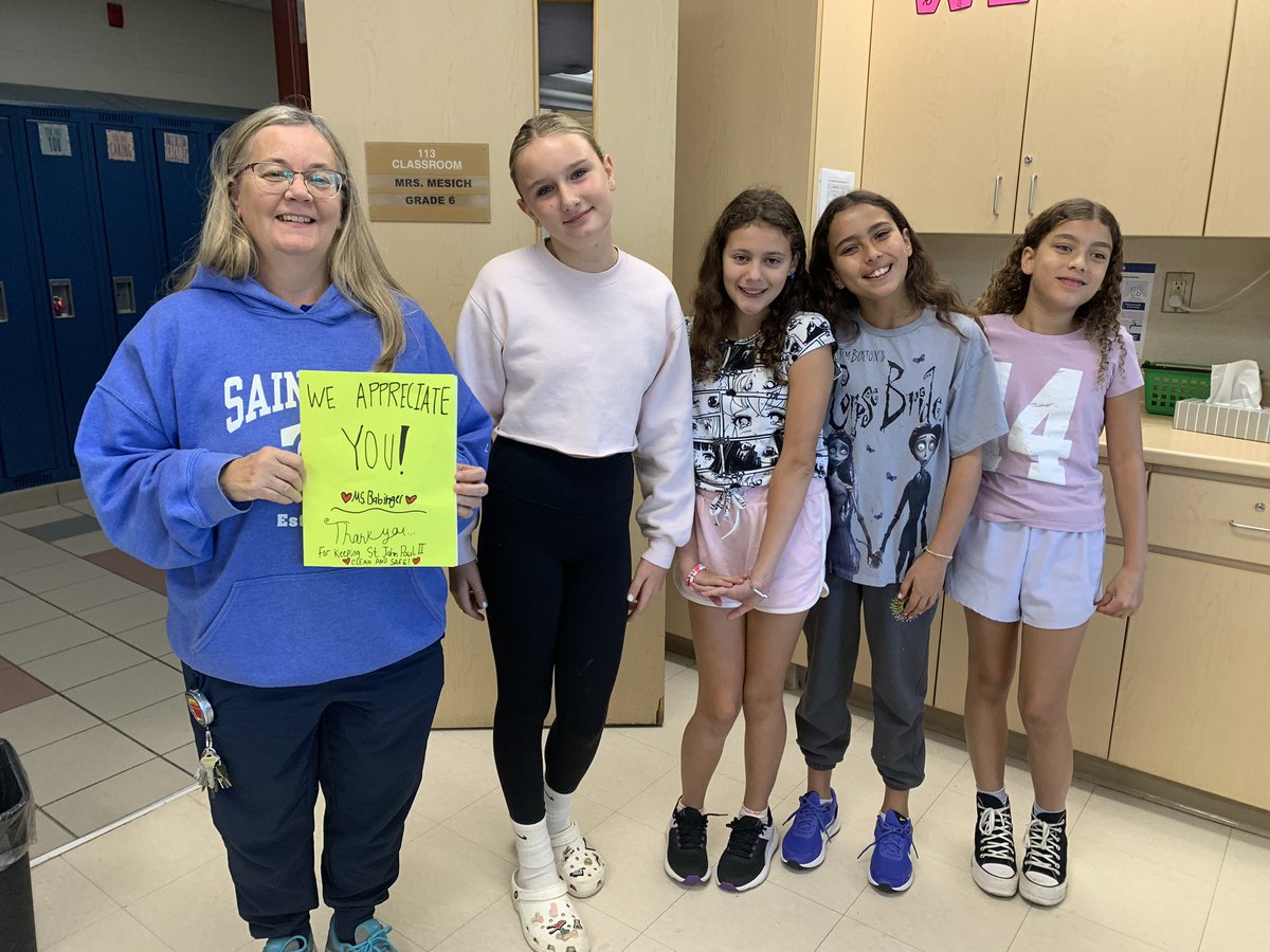We appreciate you Ms. Babinger! Thanks you for keeping our school clean and safe. @SJPIIOakville