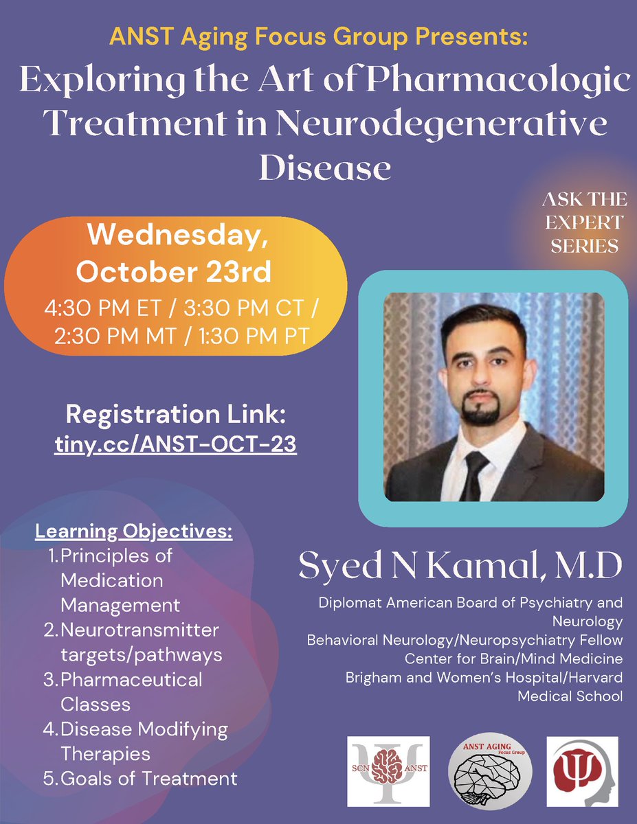 ANST Aging Focus Group (@anstaginggroup) on Twitter photo #Neuropsychtrainees, interested in learning moreĀ about drug interventions for #neurodegenerativediseases? Join <a href="/ANSTAgingGroup/">ANST Aging Focus Group</a>'s Ask the Expert on Oct 23Ā at 4:30 PM ET. We are excitedĀ to host Dr. Syed Kamal from #HarvardMedicalSchool. Hope to see you there! #Neuropsychtrainees, interested in learning moreĀ about drug interventions for #neurodegenerativediseases? Join <a href="/ANSTAgingGroup/">ANST Aging Focus Group</a>'s Ask the Expert on Oct 23Ā at 4:30 PM ET. We are excitedĀ to host Dr. Syed Kamal from #HarvardMedicalSchool. Hope to see you there!