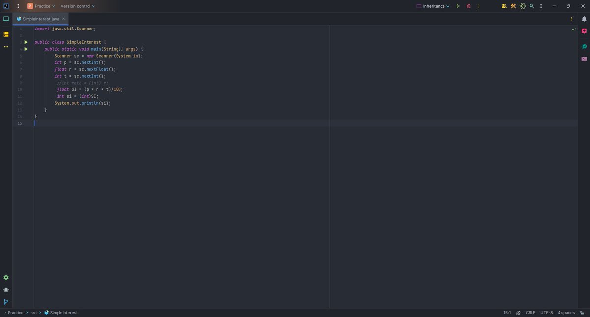 nashdev97's tweet photo. Day 23 #30daysofCode

I practiced basic problems like finding simple interests, areas of triangles, etc.

@java 
#Java 
#codinglife 
#CodingChallenge 
#learninpublic
#ProblemSolving 
#telusko https://t.co/8OCpnPDE6U
