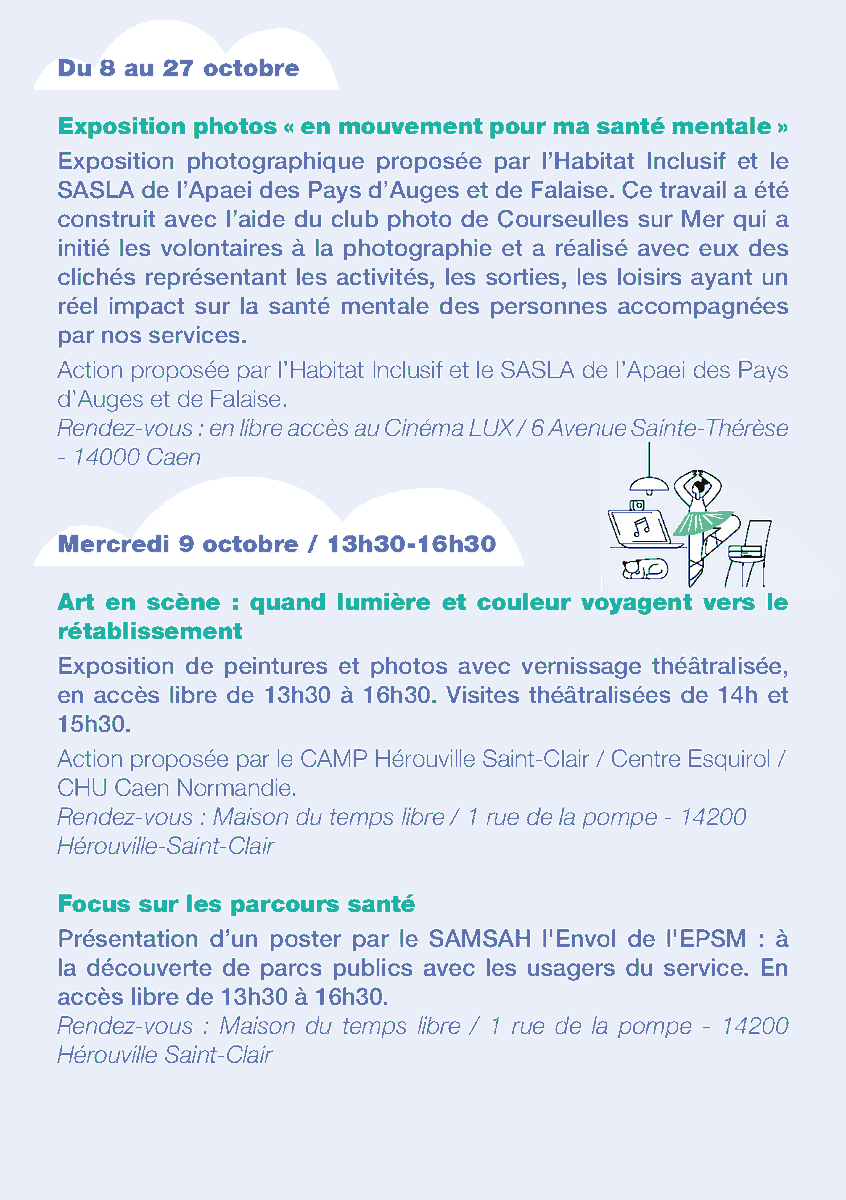 Epsmcaen's tweet image. #sism2024 Dans le cadre des Semaines d&apos;information à la santé mentale, les usagers du SAMSAH l&apos;Envol ont testé trois #parcours #santé et vous invitent mercredi 9 octobre à la restitution de leur expérience, 13h30-16h30 à la Maison du temps libre à Hérouville Saint Clair