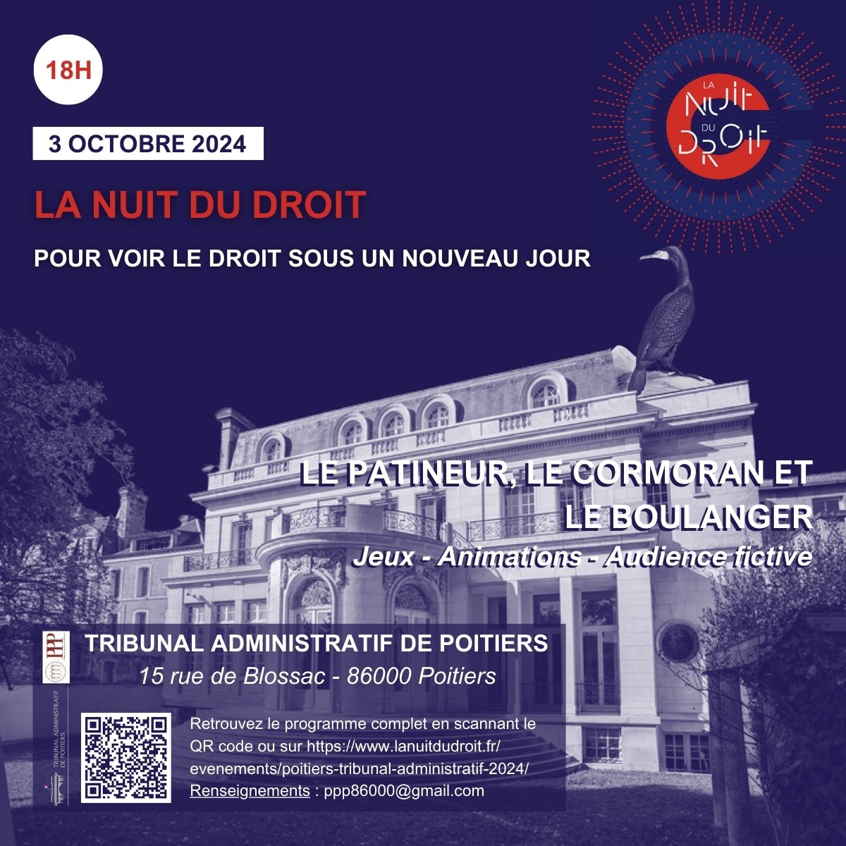 Partenariat des Publicistes Poitevins (@assoppp_) on Twitter photo La <a href="/NuitDuDroit/">La Nuit Du Droit</a> 2024 au Tribunal Administratif de Poitiers c'est déjà demain soir, mais ça commence dès demain matin, en direct sur France Bleu Poitou et sur France 3 🎙️📺!
➡ Programme complet : bit.ly/3zqfYyf La <a href="/NuitDuDroit/">La Nuit Du Droit</a> 2024 au Tribunal Administratif de Poitiers c'est déjà demain soir, mais ça commence dès demain matin, en direct sur France Bleu Poitou et sur France 3 🎙️📺!
➡ Programme complet : bit.ly/3zqfYyf