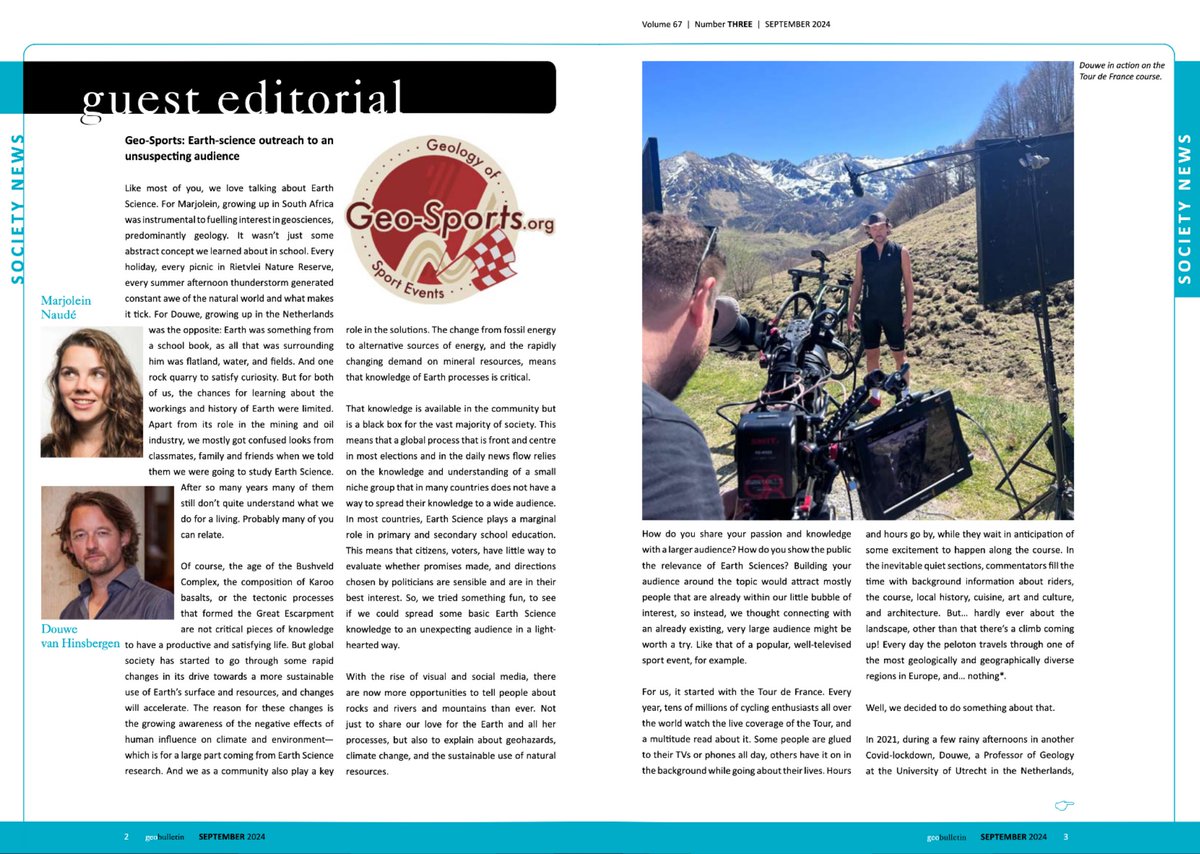 Geology of the Tour de France (@geotdf) on Twitter photo Thanks <a href="/GeologicalSocSA/">Geological Society of South Africa</a> for inviting us to write about @Geotdf in your Geobulletin!
And for all of you out there interested, you can find our editorial, by <a href="/marjieparj/">Marjolein Naudé</a> and @vanHinsbergen here:
gssa.pub/gb/content/iss⊠Thanks <a href="/GeologicalSocSA/">Geological Society of South Africa</a> for inviting us to write about @Geotdf in your Geobulletin!
And for all of you out there interested, you can find our editorial, by <a href="/marjieparj/">Marjolein Naudé</a> and @vanHinsbergen here:
gssa.pub/gb/content/issâŠ