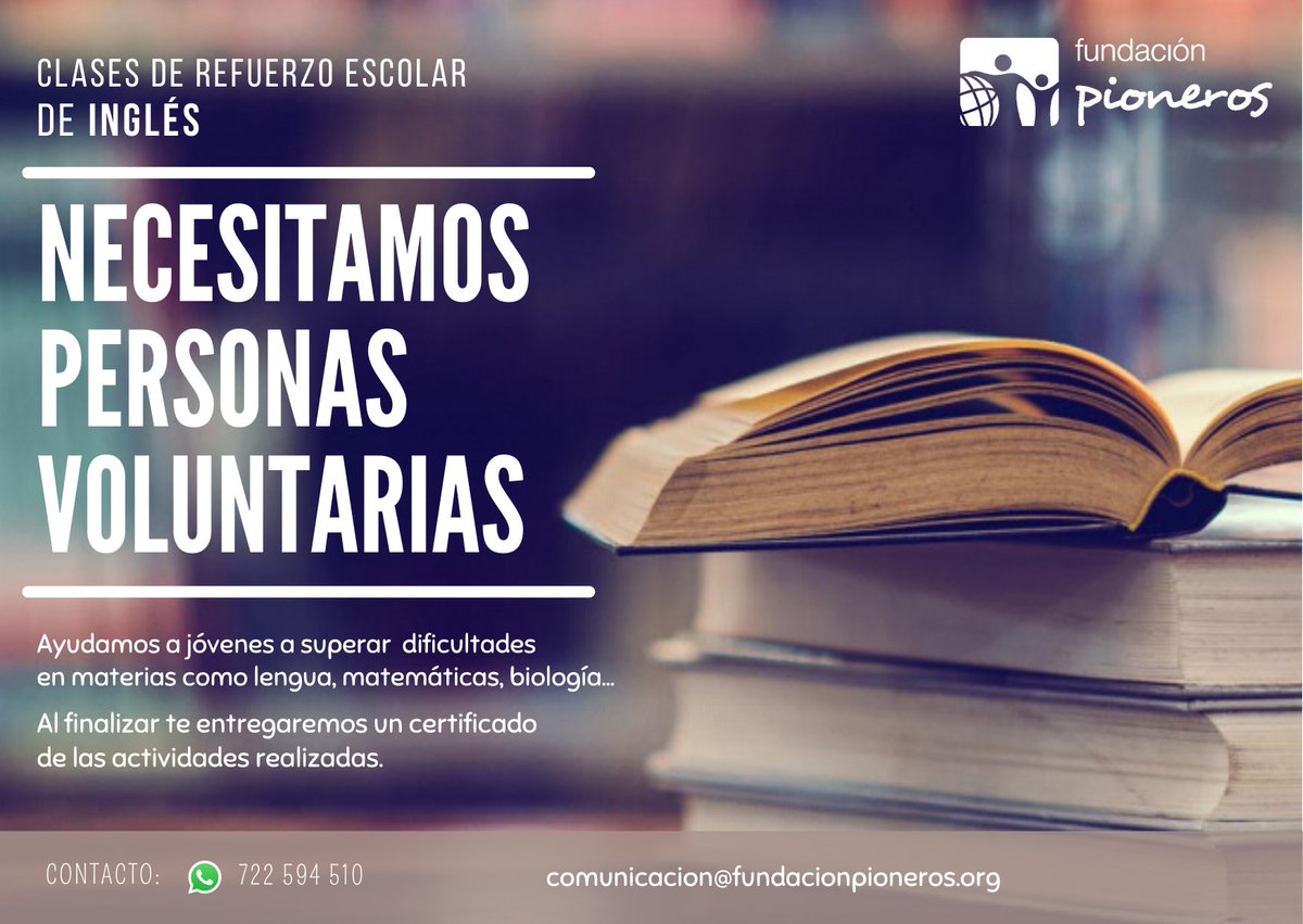 ¿Sabes inglés? | Do you know English?
¡Únete a nuestro voluntariado! 
En Fundación Pioneros, creemos en el poder de la educación.
Ayuda a jóvenes a aprender inglés y a abrir nuevas puertas hacia su futuro.
¿Te sumas?
 #VoluntaridoPioneros
#InglésParaElFuturo