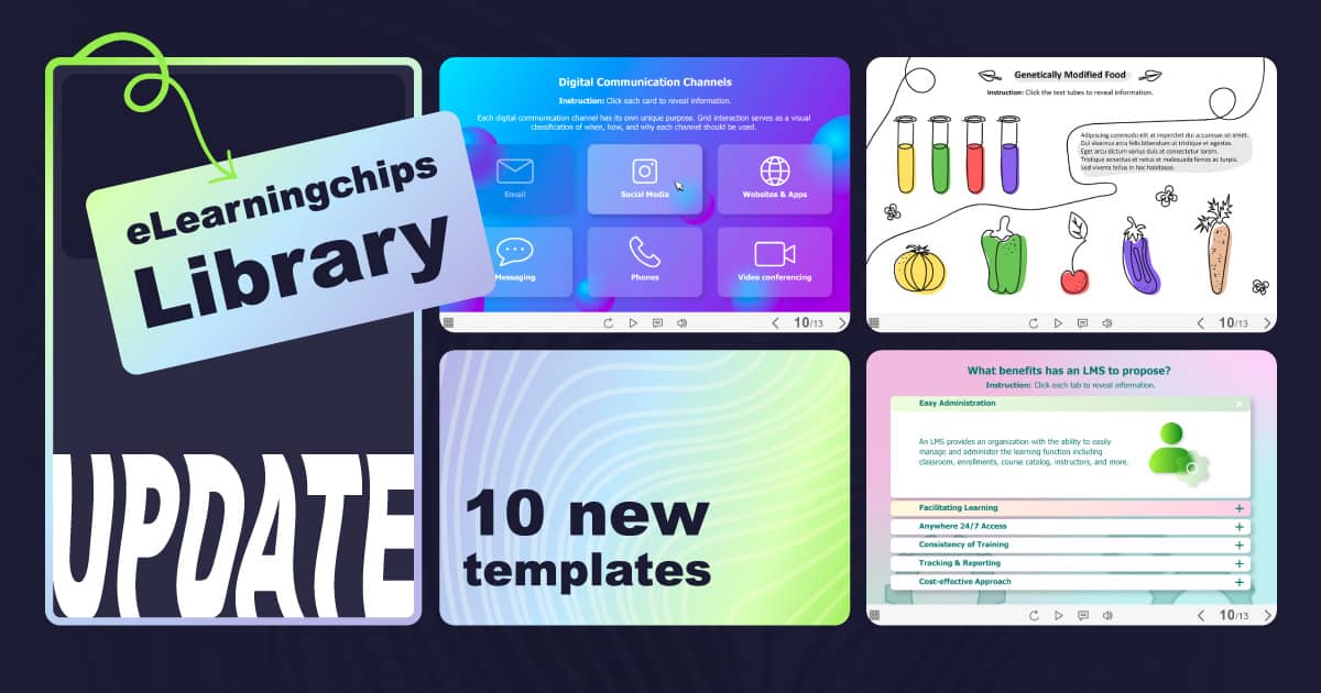 elearningchips's tweet photo. We are pleased to announce the addition of 10 new #TrivantisLectora templates to store!

https://t.co/gGYwZB9ZTs

#eLearning #LectoraTemplates #OnlineEducation #elearningdevelopment #rapidcoursedevelopment #elearningtemplates #LectoraPublisher #LectoraInspire https://t.co/QtIubwpgt4