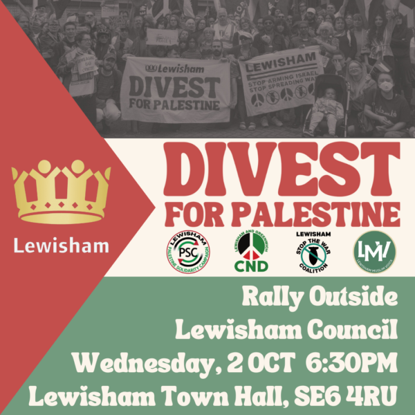 PSCupdates's tweet photo. 🚨 Divest for Palestine Rally
⏰ Wednesday, 2 October, 6.30pm
📌 Lewisham Town Hall, SE6 4RU

Join the rally outside Lewisham Council to demand it divests its Local Government Pension Scheme (LGPS) fund from companies enabling Israel’s genocide and apartheid against Palestinians https://t.co/fHn46z1dkD