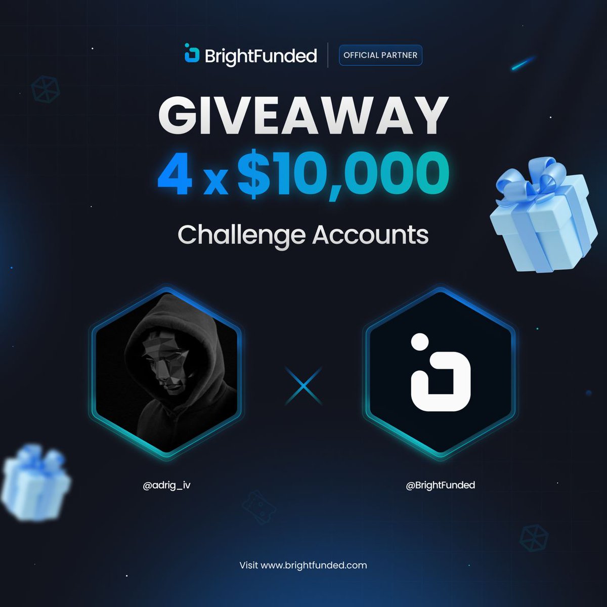 adrig_iv's tweet photo. ¡GIVEAWAY 4 CUENTAS DE 10.000$!        

Requisitos:         
👉🏼 Seguir @BrightFundedES, @adrig_iv y @_LaColmena_ 
👉🏼 RT + Like        

¡Mucha suerte a todos! 🍀