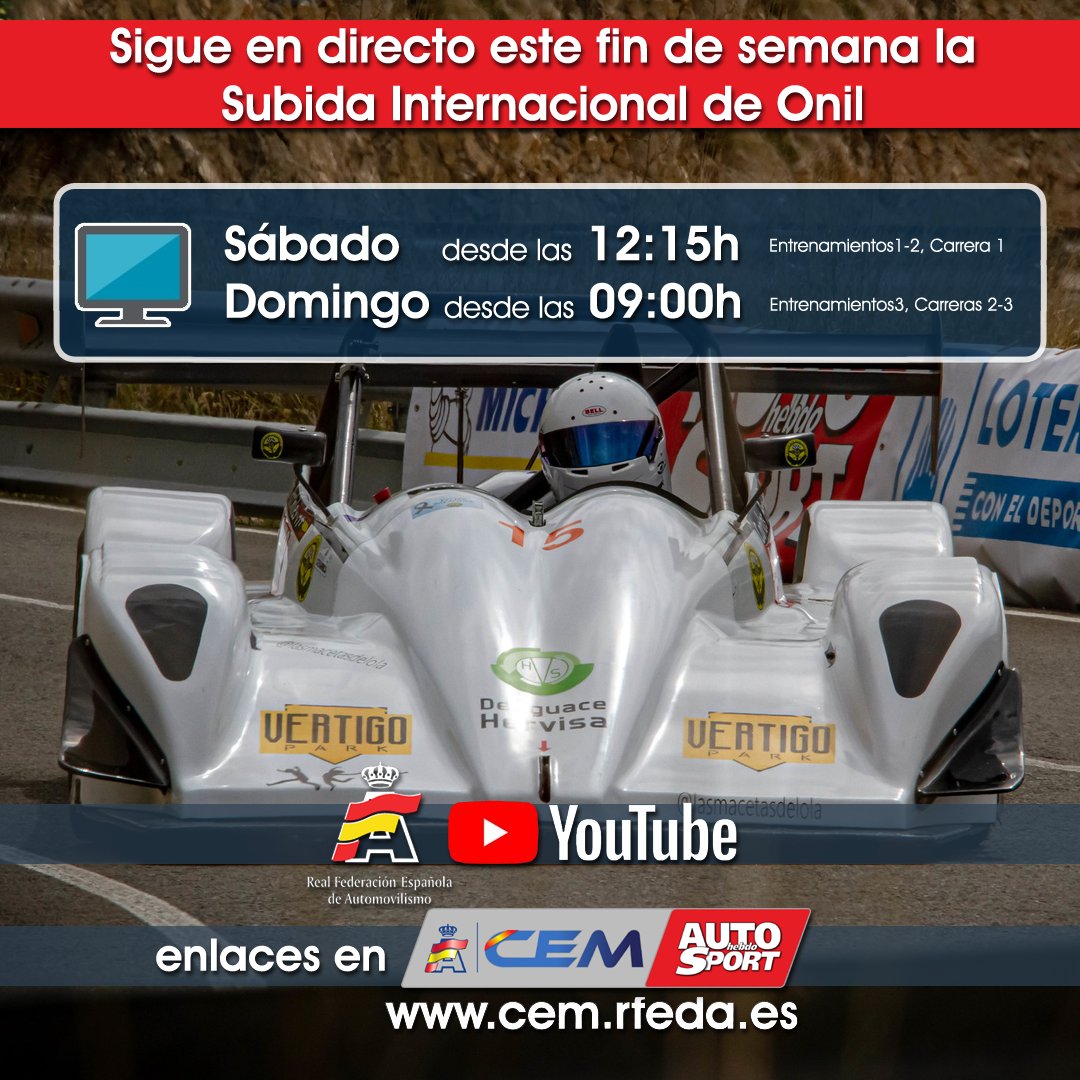 Este fin de semana volvemos con las retransmisiones en directo del <a href="/CEM_RFEdA/">CEM</a>  <a href="/AUTOhebdoSPORT/">AUTOhebdoSPORT</a>  junto a <a href="/collado_miguel/">Miguel Collado</a>. Aquí tenéis los horarios y el enlace para no perderos nada de las dos jornadas de competición en la Subida de Onil 👉 cem.rfeda.es/streaming