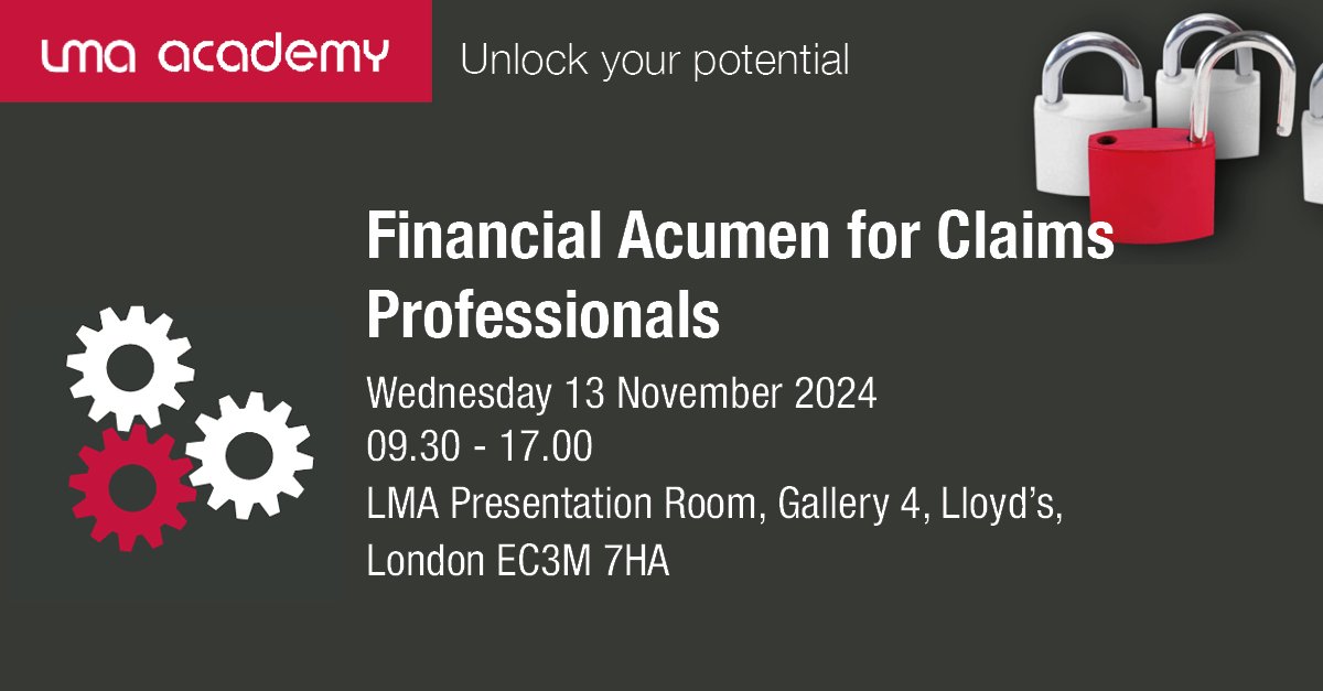 The LMA Academy, in partnership with MDA Training, presents the Financial Acumen for Claims Professionals programme! Learn how claims impact insurance performance, capital and value creation.

Register now: lmaacademy.unicornlms.com/UI/Home?refres…
