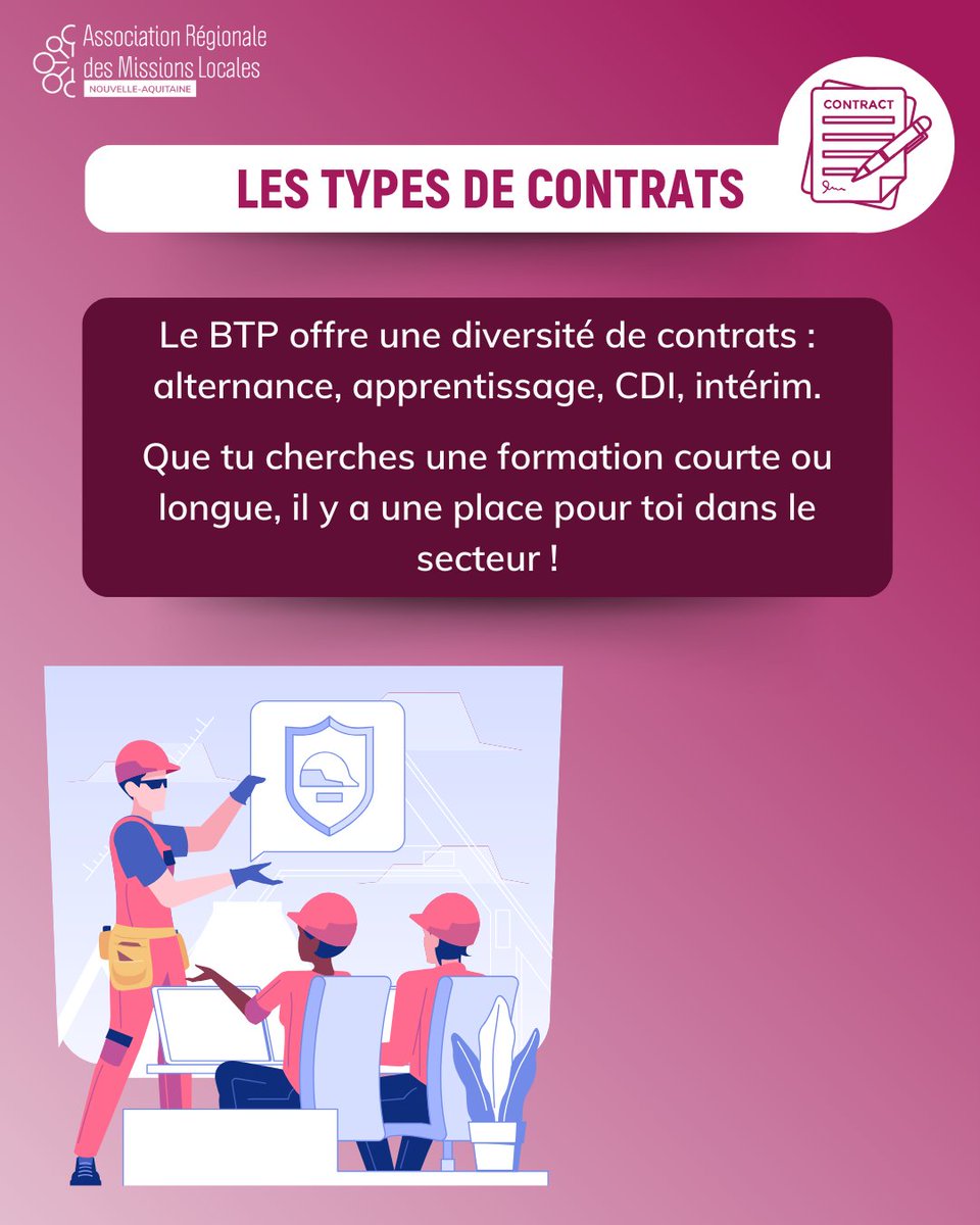 🚧 Semaine des Métiers du #BTP 🚧 | 7 au 11/10/24

🔍 Découvre les métiers qui façonnent l'avenir !

🏗️ Charpentier, Électricien, Maçon, Plombier... Des métiers essentiels en tension !

📈 6 000 offres d'emploi en Nouvelle-Aquitaine.

Contacte ta Mission Locale pour plus d'infos.