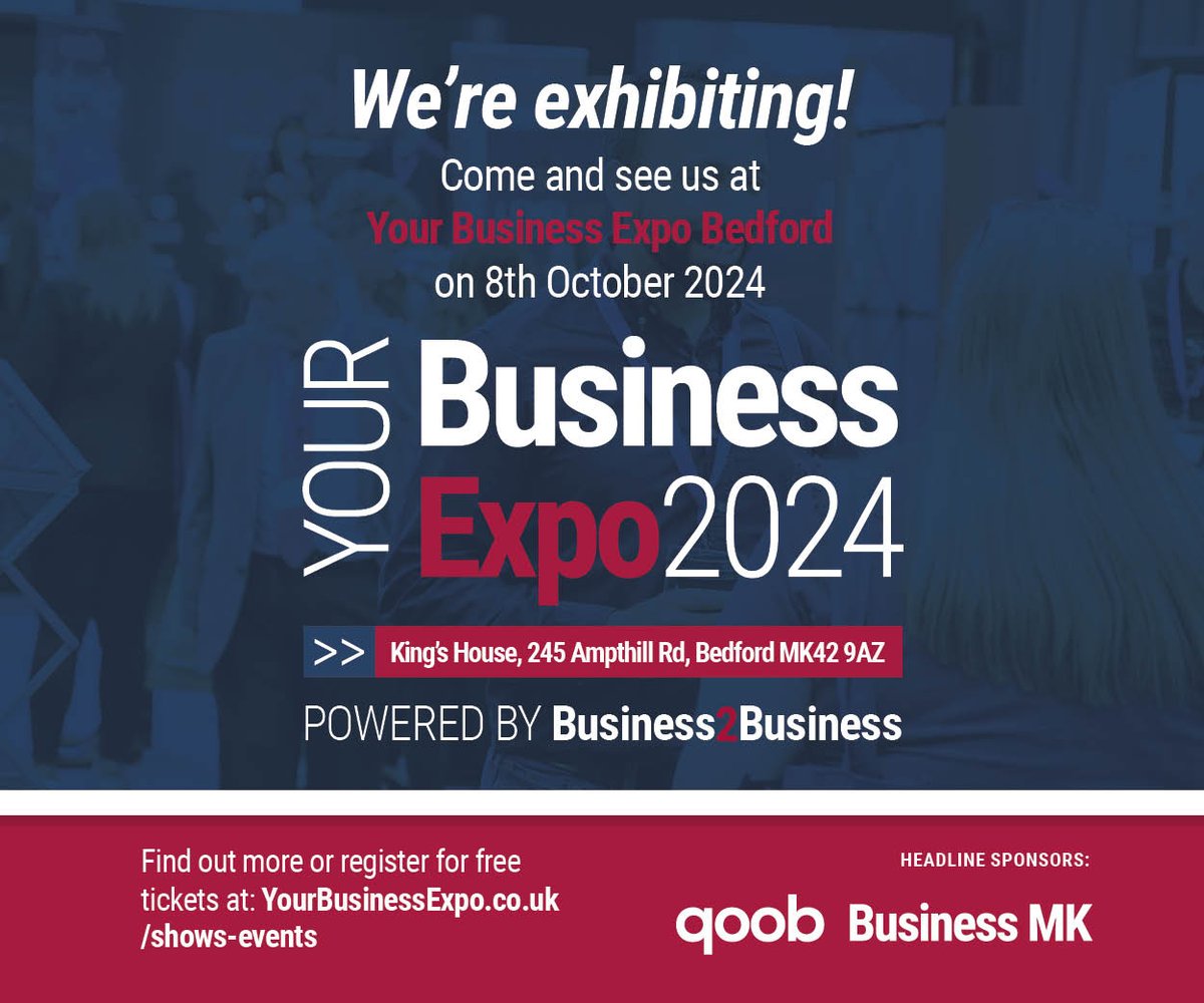 We’re excited to be exhibiting at the Bedford Your Business Expo on 8th October 2024 at King's House, Bedford!

Networking: 8:30am - 10am
Exhibition: 10am - 3pm

📍 King's House, 245 Ampthill Rd, Bedford MK42 9AZ

#YBE #YourBusinessExpo #YBEBedford24 #YBEBED