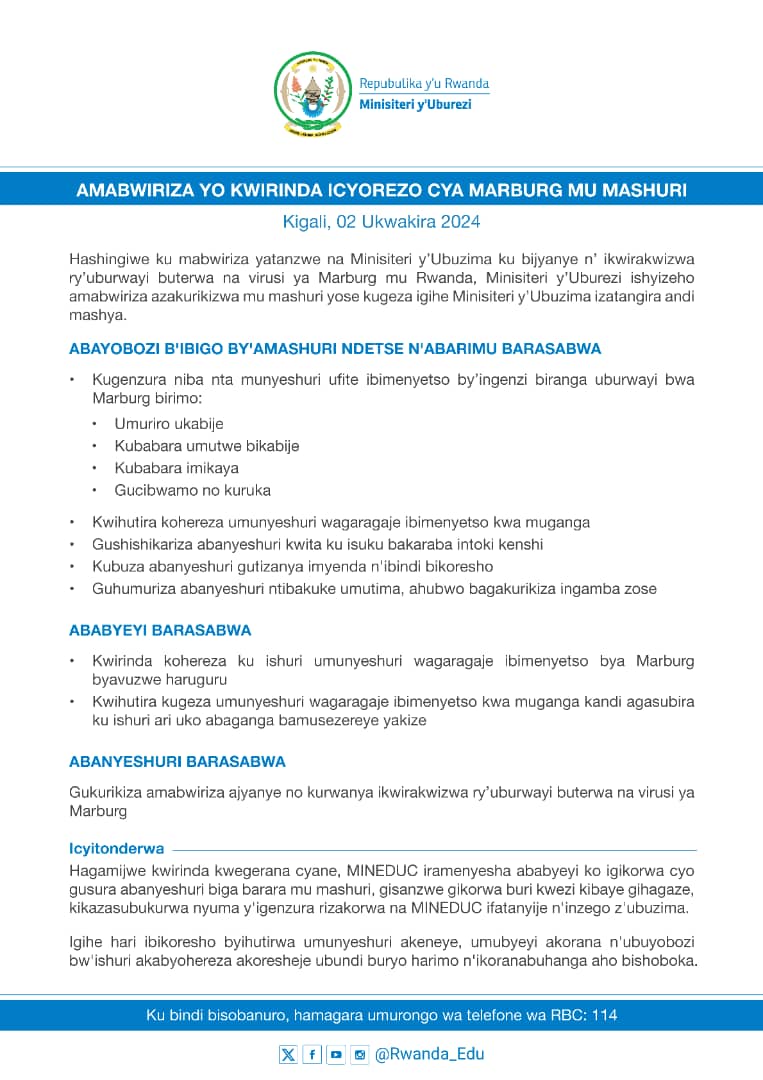 semukanyam's tweet image. #Rwanda aya mabwiriza yose #Leta ikomeje kuyashyiraho ituyobora uko twirinda #MVD24 cg icyorezo cya #Marburg.  Kimwe mu byihutirwa ni uguhumuriza abana, by'umwihariko abato...nimubatize telephone bavugane n'iwabo, dore abenshi bari bategereje gusurwa vuba. #Ubumuntu @LCiteaux