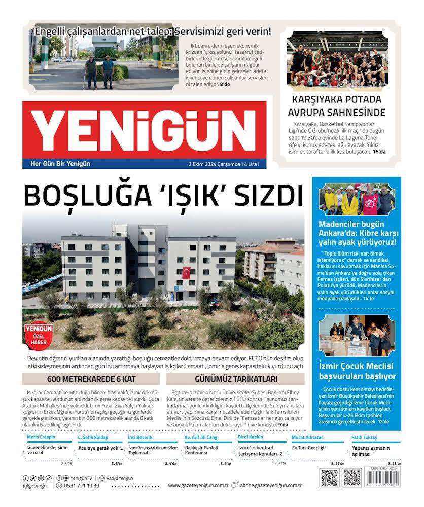 Filiz Ceritoğlu Sengel (@filizceritoglu) on Twitter photo Gazetecilerin baskı altında olduğu,  manşetlerinin basılmadığı bir Türkiye değil gazetecilerin fikirlerini özgürce aktardıkları çağdaş bir Türkiye’dir hayalimiz.  İzmir’in değerli gazetelerinden olan Yenigün Gazetesi’ne yapılan bu müdahale basın özgürlüğüne yapılmıştır. Gazetecilerin baskı altında olduğu,  manşetlerinin basılmadığı bir Türkiye değil gazetecilerin fikirlerini özgürce aktardıkları çağdaş bir Türkiye’dir hayalimiz.  İzmir’in değerli gazetelerinden olan Yenigün Gazetesi’ne yapılan bu müdahale basın özgürlüğüne yapılmıştır.