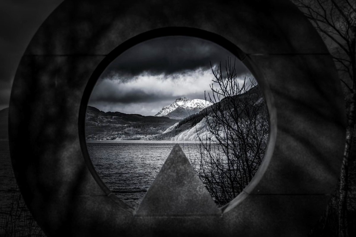 Ben Vorlich. A dramatic black and white edit of Ben Vorlich seen through the Loch Lomond National Park Memorial Sculpture. 

#benvorlich #lochlomond #scotland #blackandwhitephotography #landscapephotography <a href="/VisitScotland/">VisitScotland</a>
