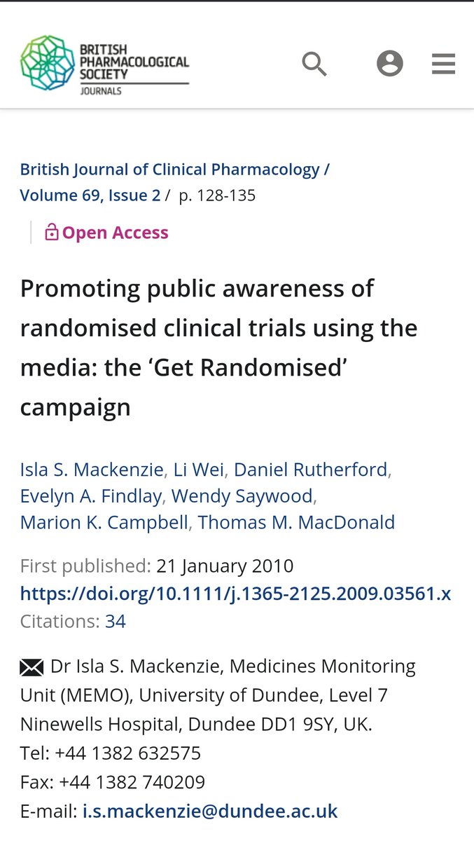 Great point from patient partner that we need to engage society in the trials enterprise. Ensuring wider society are aware of trials and that its offer is the norm. About 15yrs ago Scotland ran a TV advertising campaign 'Get Randomised' bpspubs.onlinelibrary.wiley.com/doi/10.1111/j.… #ICTMC2024