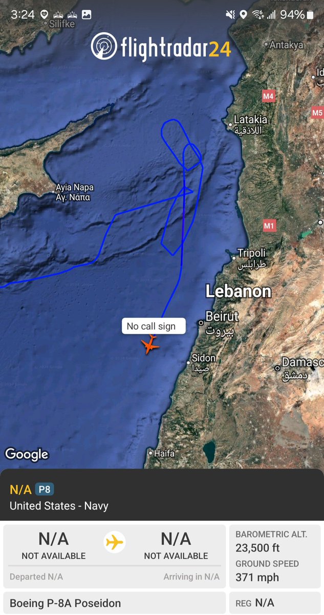 Borrowed7Time's tweet photo. US Navy P-8A Poseidon w/hex #AE683B out of Chania, over the E. Mediterranean monitoring SYR-LEB-ISR.
@Dinlas3 @LebanonJets @SomeFrench1991 @HusseinSalmanQ @sipjack1776 https://t.co/08K8Br3owv