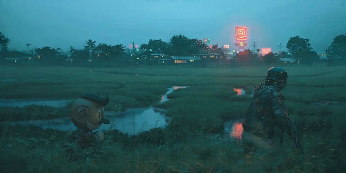 The Electric State de <a href="/FreeLeaguePub/">Free League Publishing</a>  est en quelque sorte une œuvre complémentaire de Tales from the Loop . Tous deux sont inspirés par l'art de Simon Stalenhag et se déroulent dans une décennie « qui n'a jamais existé ». #JDR #TTRPG