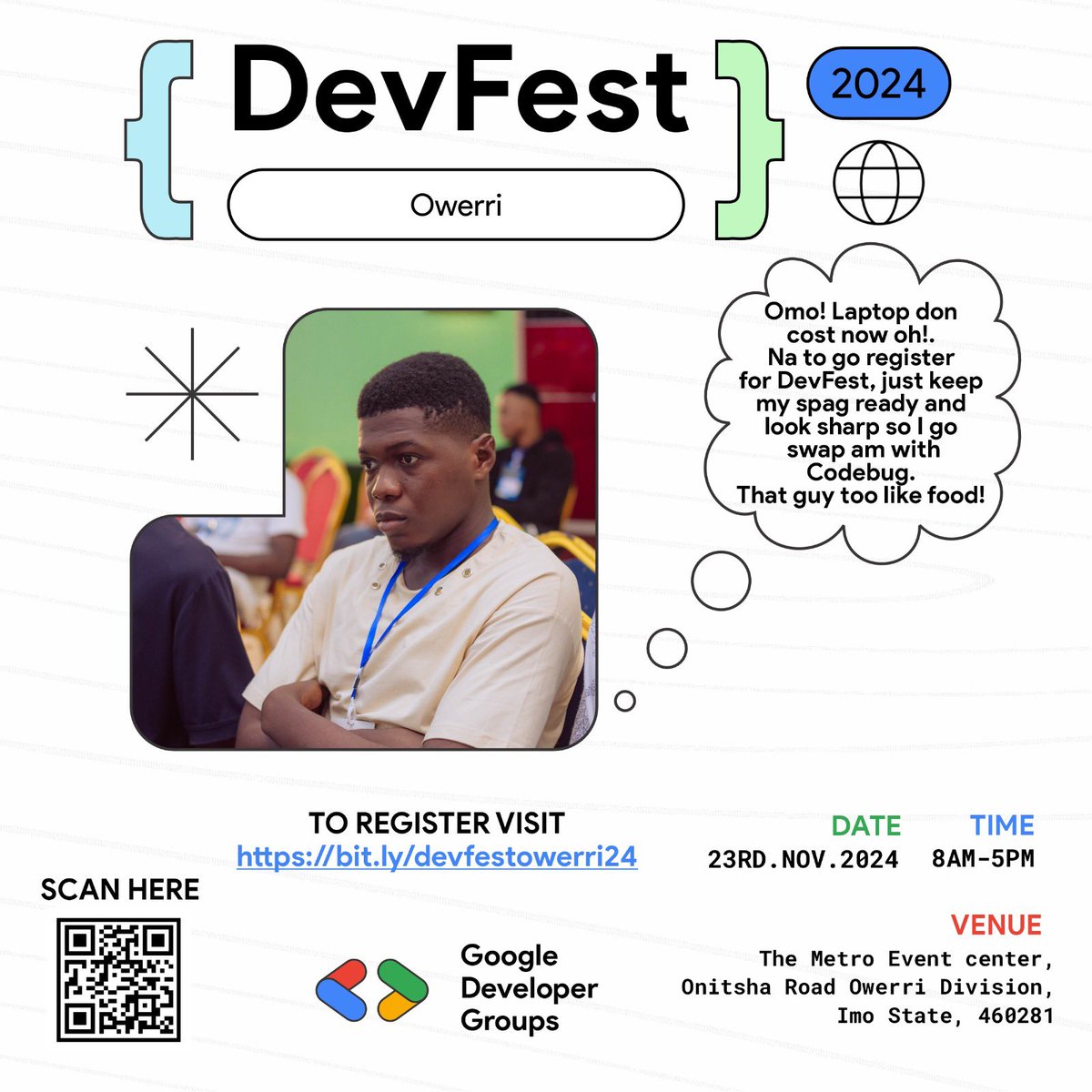 gdgowerri's tweet image. *Spag for Mac*: Buy one spaghetti 🍝, register for DevFest Owerri 2024, attend it and swap it with Codebug  for a Macbook 💻 
Isn&apos;t it that simple 😁

Make sure you invite your friends to come 😉

Here&apos;s the link to RSVP/register: bit.ly/devfestowerri24

#DevFest #DevFestOwerri