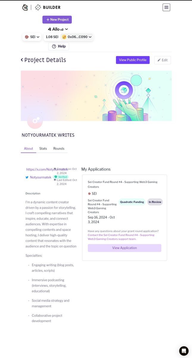 Just applied for <a href="/SeiNetwork/">Sei</a> Creator round. 

Looking forward to been a part of the ecosystem and create with others.

Thanks <a href="/tezukaTez/">𝐃𝐞𝐯𝐢𝐥𝐊 ($/acc)</a> for bringing me into SEI ecosystem.

SEI NO MORE JUST CREATE
