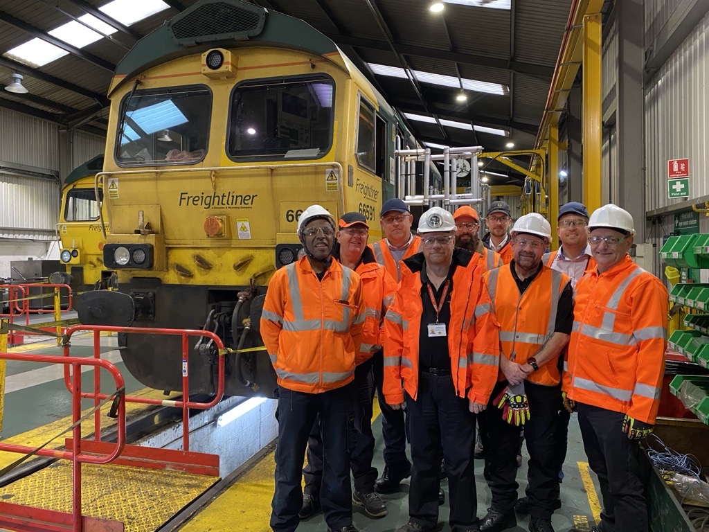 RailFreight's tweet image. Representatives from Freightliner&apos;s ASLEF Business Council recently visited the Leeds Vehicle Maintenance Facility (VMF) to take a look at the #Freightliner first-in-class vehicle undergoing fitment with the European Train Control System (#ETCS).