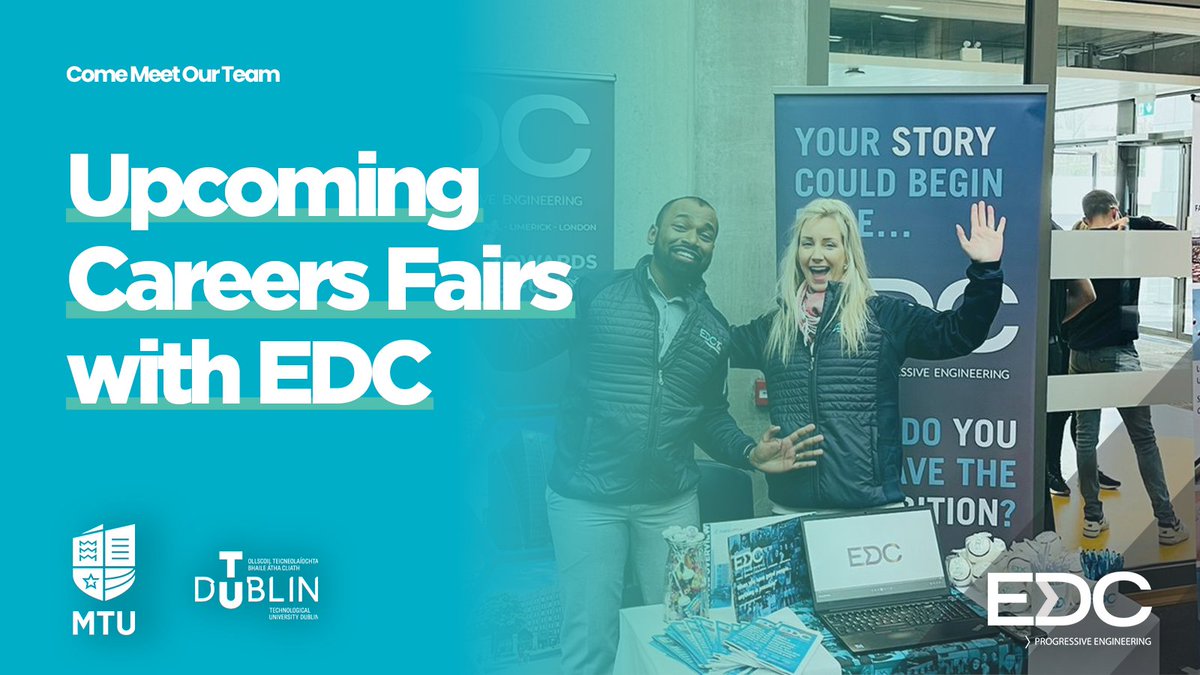 🎓 EDC is kicking off our our October careers fairs tomorrow at <a href="/MTU_ie/">Munster Technological University</a> Arena, Bishopstown! 

Later in the month, we’re heading to Bolton Street, <a href="/BuildEngTUD/">Technological University Dublin - Build Eng</a> on Wednesday, October 16th, for Day 2 of the Built Environment &amp; Engineering Fair. 

#EDCEngineers
