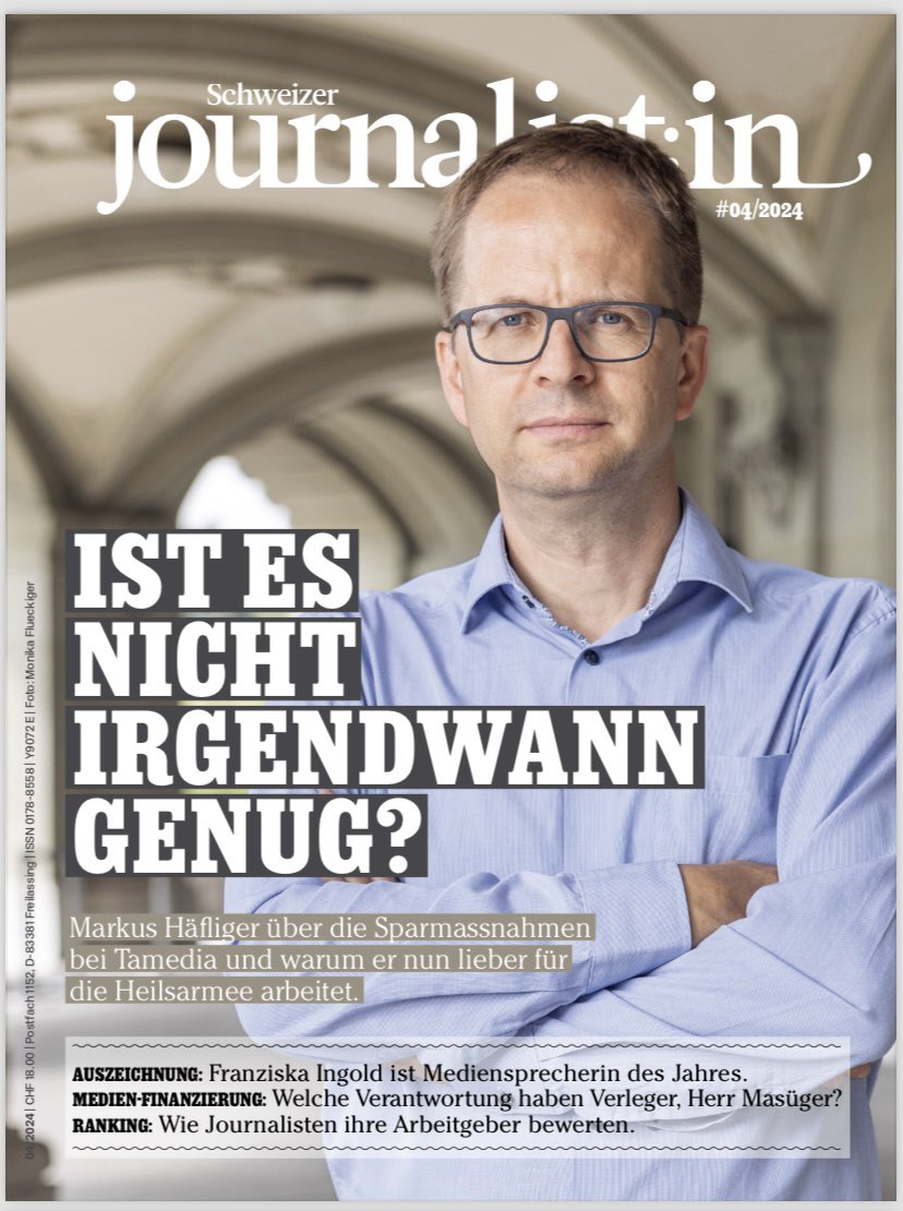 «Das Ausmass des Abbaus bei <a href="/Tamedia/">Tamedia</a> ist schlicht und einfach unverantwortlich»: <a href="/M_Haefliger/">Markus Häfliger  hä.</a> spricht Klartext in der heute erschienenen Herbst-Ausgabe der Branchenzeitschrift «Schweizer Journalist:in».

Mein Interview mit ihm nun kaufen + lesen ➡️ shop.oberauer.com/medien/schweiz…