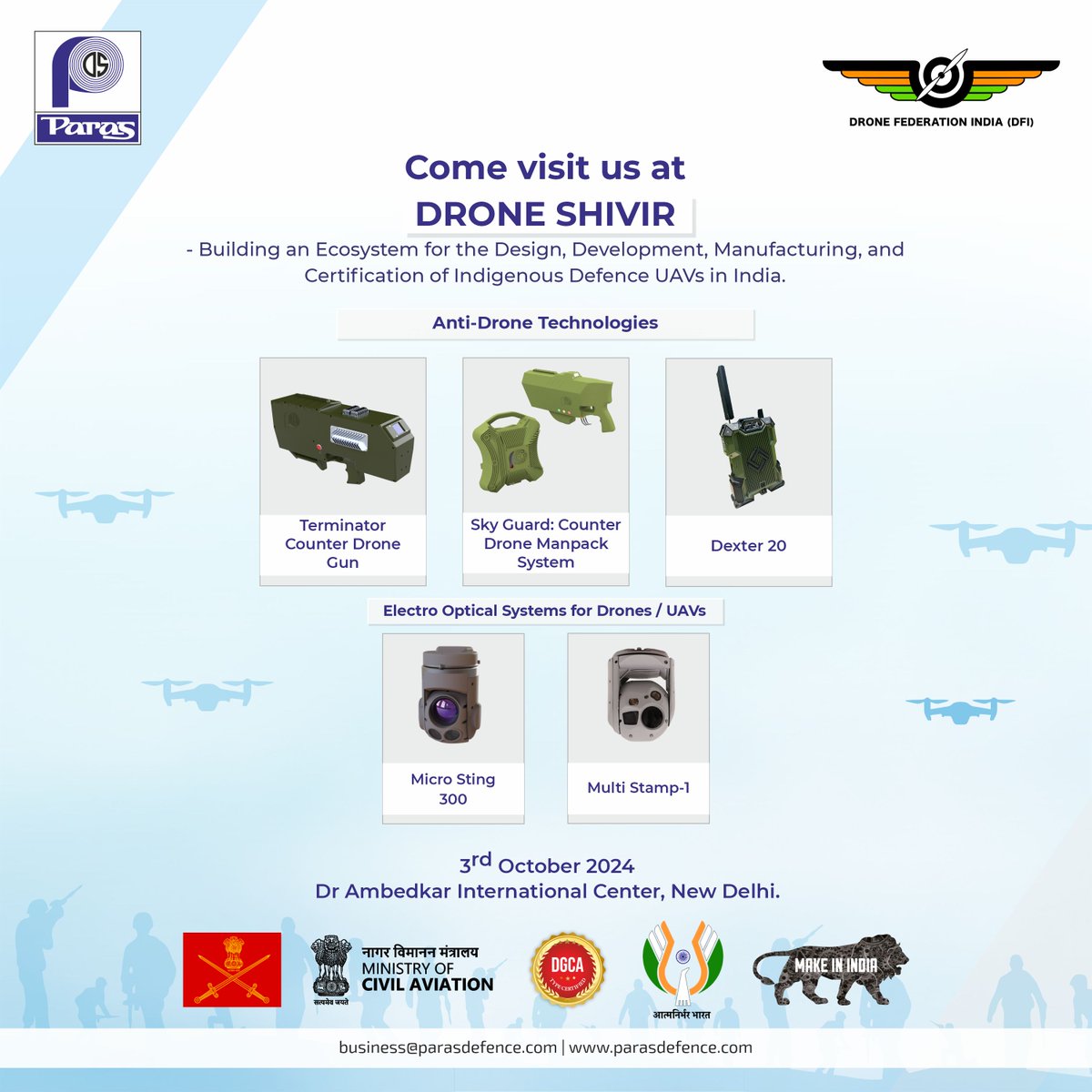 Paras Defence and Space Technologies Limited (@parasdefence) on Twitter photo We are excited to be a part of Drone Shivir as proud participants, showcasing our expertise in UAV technology and exploring new opportunities for collaboration.
#Aerospace #AntiDrone #Defence #Drones #DroneShivir #UAVs
<a href="/dronefed/">Drone Federation India (DFI)</a> We are excited to be a part of Drone Shivir as proud participants, showcasing our expertise in UAV technology and exploring new opportunities for collaboration.
#Aerospace #AntiDrone #Defence #Drones #DroneShivir #UAVs
<a href="/dronefed/">Drone Federation India (DFI)</a>