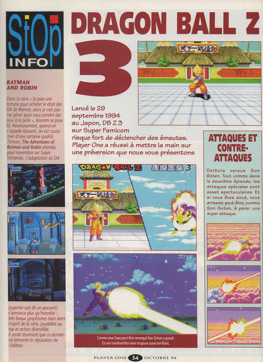 AllmightoFranky's tweet photo. #Nostalgeek on pousuit le feuilletage du #PlayerOne 46 d'octobre 1994!Toujours la rubrique Stop info avec du sport,#NBAlive95 et #FIFA sur #Megadrive et #Snes,et #DragonBallZ3 en approche!! #retro #retrogaming #oldschool #80s #90s 1/6 https://t.co/vl2H3UnVIc
