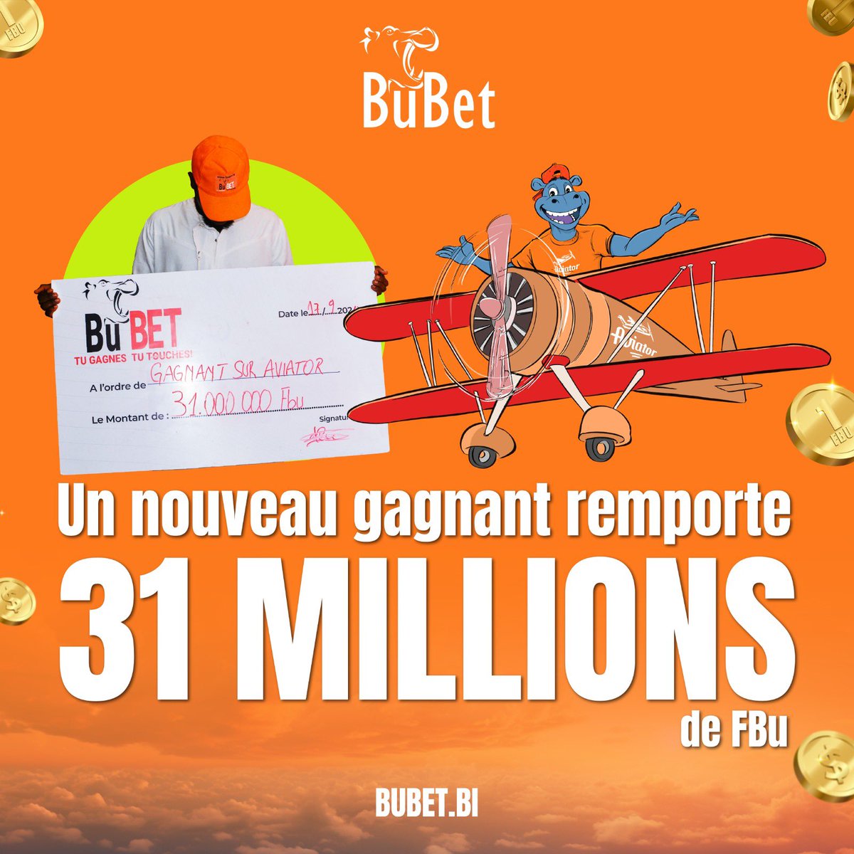 IngoMagazine's tweet photo. 🛑 Un nouveau grand gagnant sur https://t.co/aZdUnQ7ik8 : 31 millions de Fbu remportés avec une mise de seulement 441 Fbu sur Aviator !
~•~•~•~•~•~•~•~•~•~•~•~•~•~•~•~•~•~•~•

#Bubet continue de transformer des vies. Cette fois-ci, un jeune agriculteur de la province de Makamba a décroché un gain impressionnant de 31 millions de Fbu en jouant à Aviator, un jeu qui ne cesse de faire des heureux. Ce qui rend cette victoire encore plus spectaculaire, c’est que c’est la deuxième fois en quelques mois qu’un joueur remporte exactement 31 millions de Fbu sur Aviator. En juin dernier, un autre participant avait atteint ce même montant.

Le gagnant, visiblement ému, raconte : « Quand j'ai réalisé que j'étais sur le point de gagner 31 000 000 Fbu, j'ai immédiatement tenté de retirer mes gains, tant j'étais surpris. Une fois les gains retirés, j'ai ressenti une immense joie. » 

Depuis le lancement d’Aviator sur Bubet, de nombreux joueurs ont connu des succès similaires. Comme beaucoup d'autres grands gagnants, ce fermier avait misé deux paris lors du même tour : l'un de 200 Fbu et l'autre de 241 Fbu. « Ce que j’apprécie avec Bubet, c’est que c’est l’application de paris la plus accessible et la plus simple du Burundi. Je dirais à tout le monde d’essayer, car avec un peu de chance, ils peuvent eux aussi gagner. »

Chaque semaine, des milliers de personnes remportent des gains sur https://t.co/aZdUnQ7ik8, mais décrocher 31 millions de Fbu avec une mise aussi modeste de 441 Fbu reste un exploit exceptionnel. Bubet félicite chaleureusement ce nouveau gagnant et espère continuer à offrir des gains qui changent des vies.

❇️ Comment jouer à Aviator sur Bubet ?

👉 Connectez-vous à votre compte sur https://t.co/aZdUnQ7ik8 ou inscrivez-vous en quelques secondes en utilisant votre numéro de téléphone

👉 Accédez au jeu Aviator

👉 Vous pouvez placer jusqu’à deux paris par vol, avec une mise minimale de 200 Fbu par pari.

👉 Surveillez attentivement l’avion. Plus vous restez en vol, plus vos gains augmentent !

👉 Cliquez sur "Encaisser" avant que l’avion ne disparaisse de l’écran pour retirer vos gains.

❇️ Pourquoi choisir Bubet ?

Bubet est l’une des plateformes de paris les plus populaires et les plus fiables au #Burundi, offrant de nombreux avantages à ses utilisateurs :

🔹Une mise minimale de 1 Fbu pour parier sur les plus grands matchs de football du monde.

🔸 Plus de 1 000 jeux de casino disponibles.

🔹Le retrait le plus rapide du Burundi : recevez vos gains en quelques secondes grâce à Lumicash ou iHela.

🔸Des bonus attractifs : augmentez vos paris jusqu’à 500 % avec le Win Bonus, ou bénéficiez d’un Cashback pouvant aller jusqu’à 70 fois votre mise, même en cas de perte !

Bubet continue d'offrir des expériences de jeu inégalées et des opportunités exceptionnelles pour ses clients. Qui sera le prochain à changer de vie grâce à Aviator?
#Betting
#VisitBurundi
#BeautifulDestinations