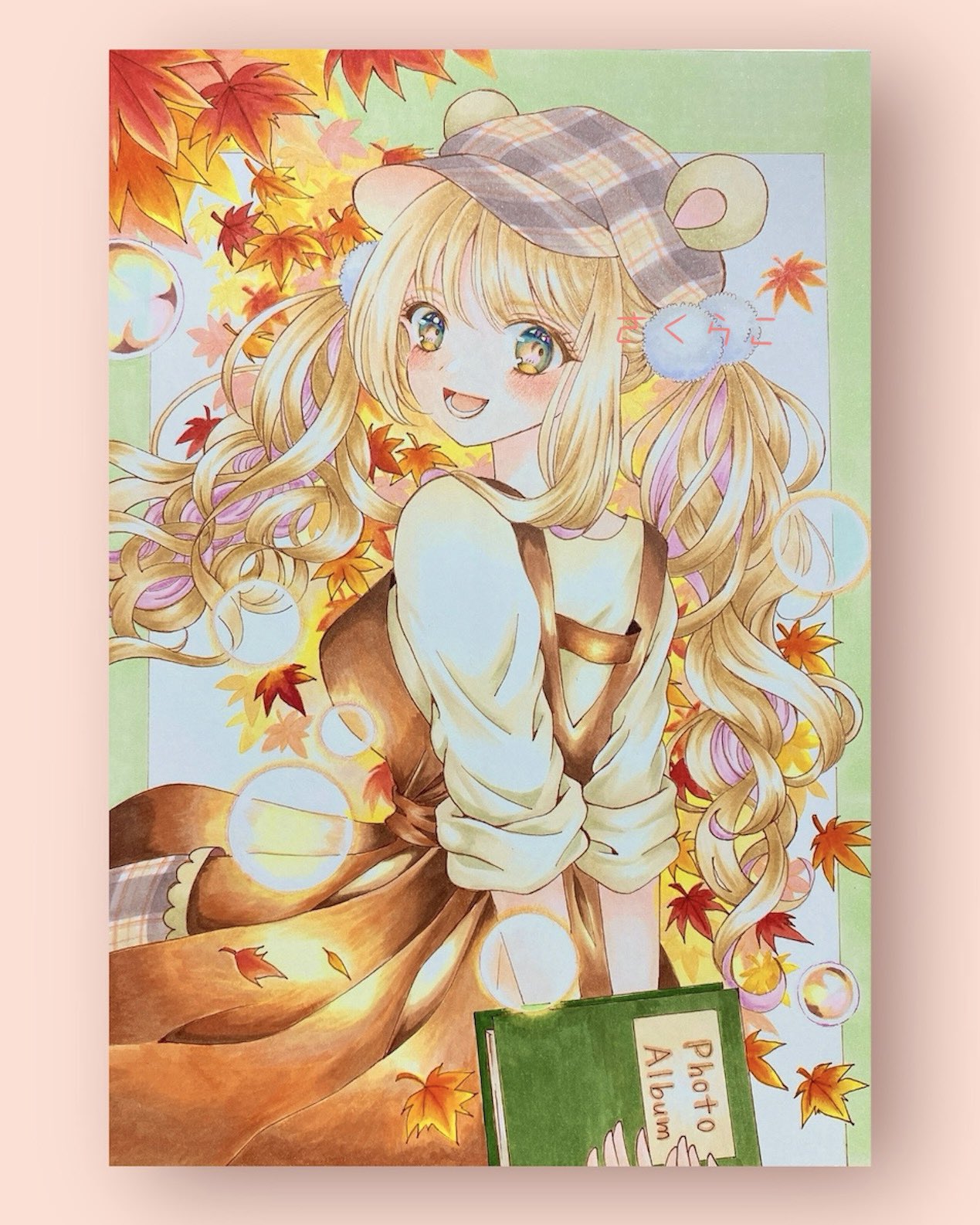 手描きイラスト＊オリジナル＊女の子＊金木犀＊透明水彩＊色紙