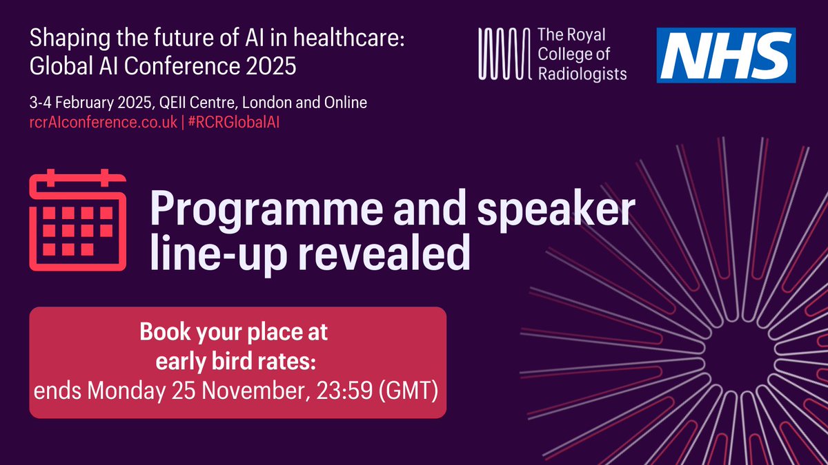 The #RCRGlobalAI programme is here! Get ready to discover groundbreaking #AI innovations:

▶️120+ expert speakers across clinical specialties
▶️4 high-level keynote speakers
▶️Unrivalled networking
▶️In-person and virtual options
▶️Extended programme

🔗 bit.ly/4fcg4d1