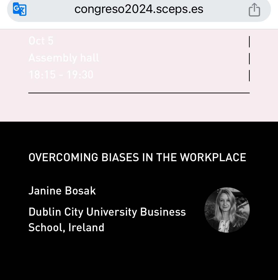 Janine Bosak (@janinebosak) on Twitter photo Excited to be leaving for the #SCEPS congress in Santiago de Compostela in the next hour and to be giving a keynote address on āovercoming biases in the workplaceā - thanks for the invite!
<a href="/DCU/">Dublin City University</a> <a href="/BusinessDCU/">DCU Business School</a> Excited to be leaving for the #SCEPS congress in Santiago de Compostela in the next hour and to be giving a keynote address on āovercoming biases in the workplaceā - thanks for the invite!
<a href="/DCU/">Dublin City University</a> <a href="/BusinessDCU/">DCU Business School</a>