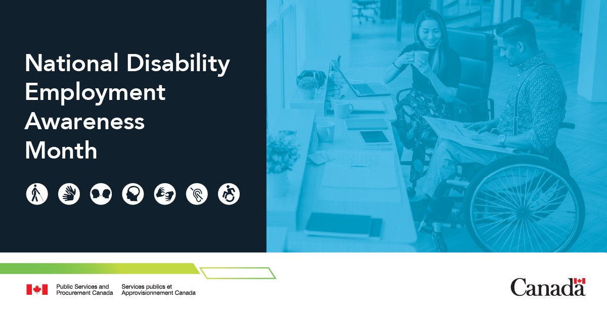 DM_PSPC's tweet photo. For #NationalDisabilityEmploymentAwarenessMonth, we celebrate the positive contributions that employees with disabilities make to our workplace. Let’s continue to build an #InclusiveGC to ensure persons with disabilities have equal opportunities in the workforce.
#NDEAM2024 https://t.co/BJG9LblmOD