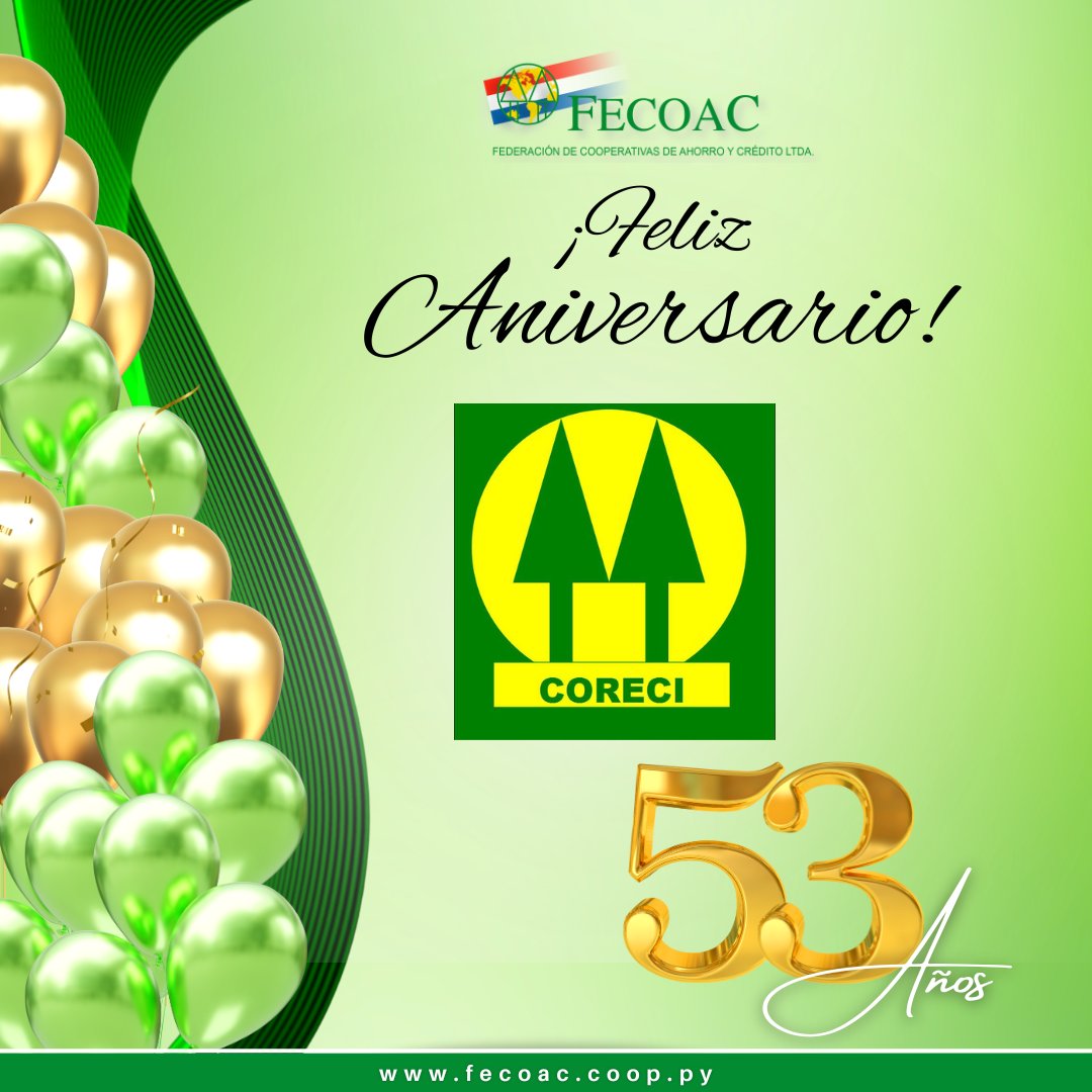 fecoacpy's tweet image. Feliz Aniversario a la Cooperativa de Funcionarios del Registro Civil - CORECI Ltda!! 🎉
53 años al servicio de sus socios y la comunidad. 🥂
#fecoacpy