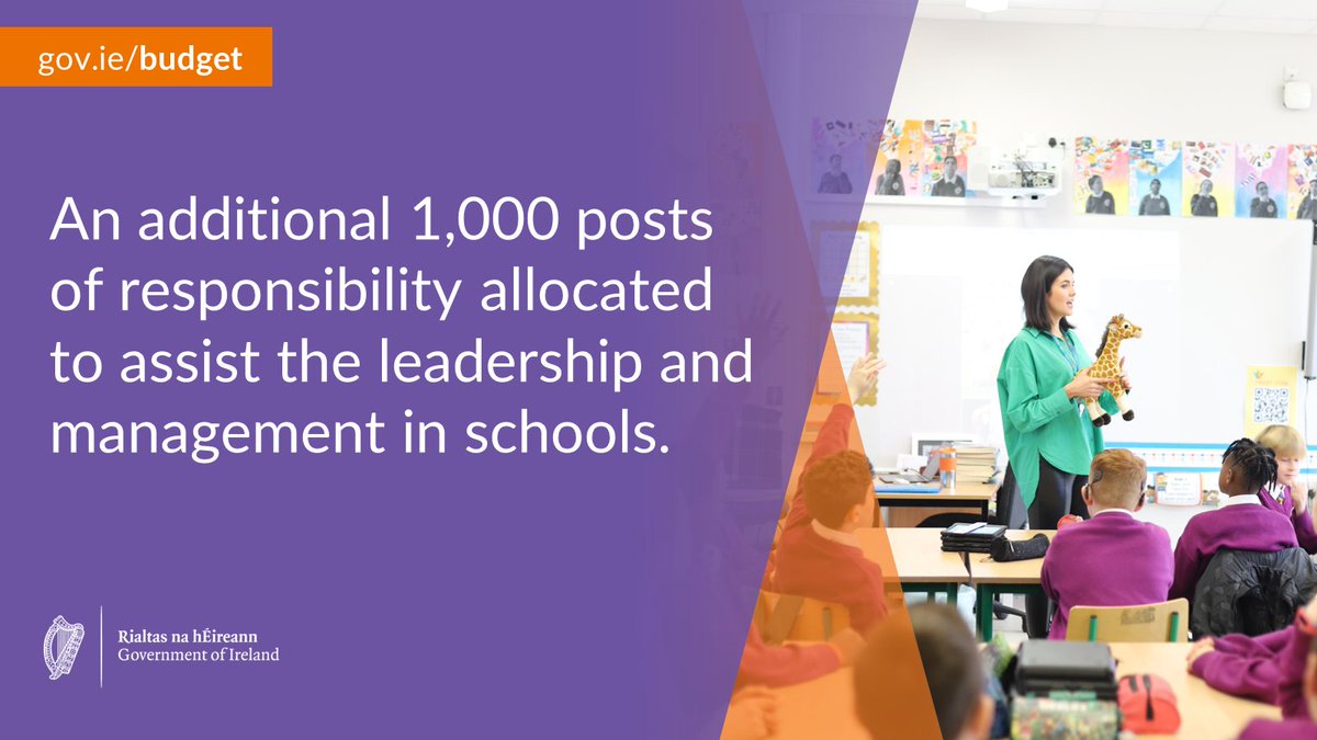 Minister Foley has also secured funding for an additional 1,000 posts of responsibility in schools. #Budget2025
