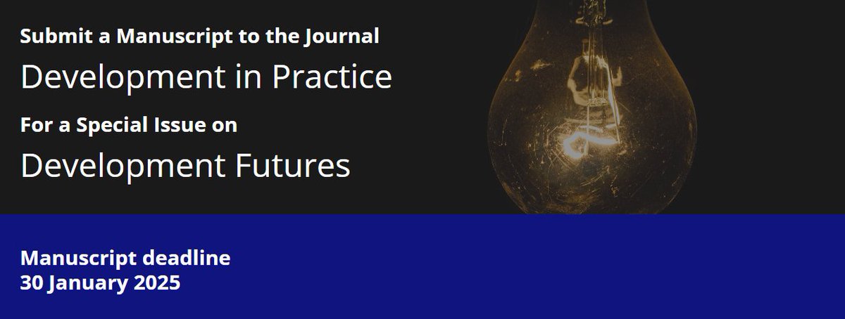 Development in Practice (@dipdsaa) on Twitter photo Following on from the #DevelopmentFutures conference, hosted by <a href="/DSA_australia/">Development Studies Association Australia</a> at <a href="/UniMelb/">University of Melbourne</a> earlier this year, DiP is pleased to announce a new special issue (Eds <a href="/Patrickkilby2/">Patrick kilby</a> & Violeta Schubert):
think.taylorandfrancis.com/special_issues… Following on from the #DevelopmentFutures conference, hosted by <a href="/DSA_australia/">Development Studies Association Australia</a> at <a href="/UniMelb/">University of Melbourne</a> earlier this year, DiP is pleased to announce a new special issue (Eds <a href="/Patrickkilby2/">Patrick kilby</a> & Violeta Schubert):
think.taylorandfrancis.com/special_issues…