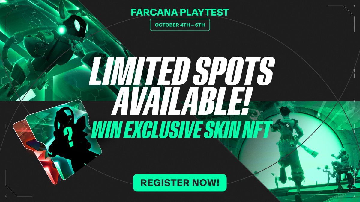 FARLabsAI's tweet photo. We are organising a closed playtest for Farcana. You have a chance to win exclusive NFTs. 

October 4th-6th.
Time: 6 PM - 10 PM CET each day

Register now or regret later: https://t.co/Zr7GAEh1uK https://t.co/NdrbnPiWX6