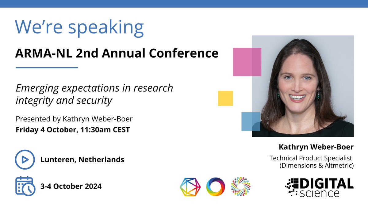Don't miss Kathryn Weber-Boer's presentation on #ResearchIntegrity &amp; #ResearchSecurity at this week's ARMA-NL Conference. <a href="/KathrynOWeber/">Kathryn Weber-Boer</a> <a href="/arma_nl/">ARMA-NL</a>

🗓️ Friday 4 October 2024
🕦 11:30am CEST
📍 Lunteren, Netherlands

🔗 More details: ow.ly/eVIk50TB09n

#ARMANLconference2024
