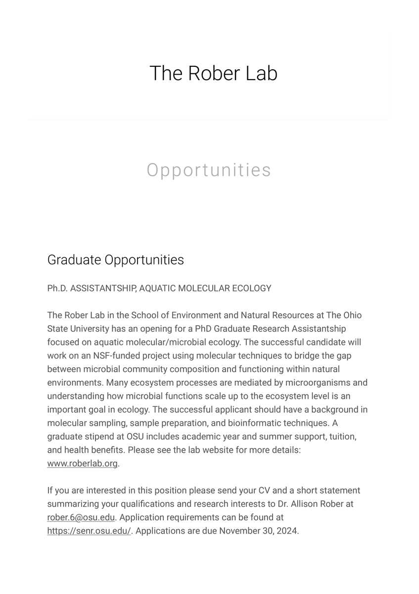 Ph.D. ASSISTANTSHIP, AQUATIC MOLECULAR ECOLOGY

The Ohio State University

roberlab.org/opportunities.…