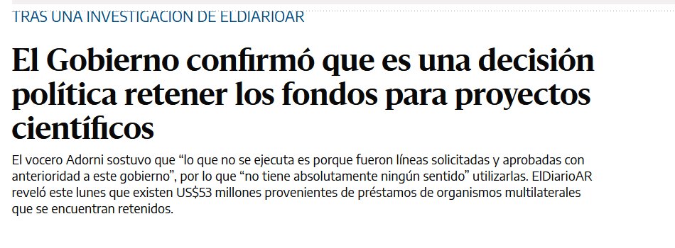 Comentarios a los dichos de Adorni:
1 La ciencia argentina no nació en el gobierno anterior.
2 Los proyectos son seleccionados por expertos, no por funcionarios.
3 Los contratos firmados no pueden desconocerse legalmente.

La ignorancia y el odio juntos son muy peligrosos